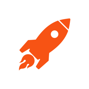 Orange rocket icon with black nose cone and flames at the bottom.