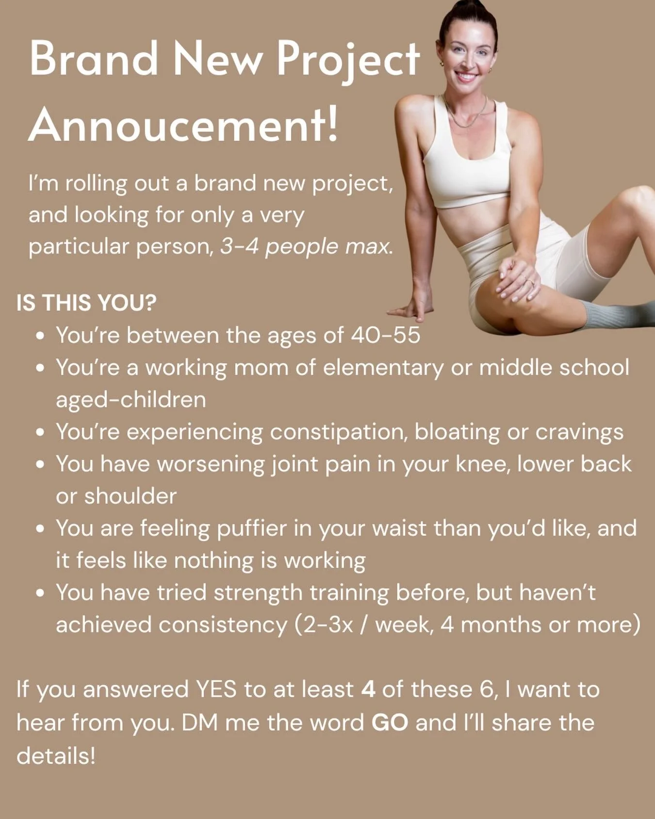 Exciting new project! Is this you? I&rsquo;m looking for a very particular fit for this.

✔️ You&rsquo;re a woman between 40-55
✔️ You&rsquo;re a mom of school-aged children
✔️ You&rsquo;re experiencing constipation, bloating or cravings
✔️ You have 