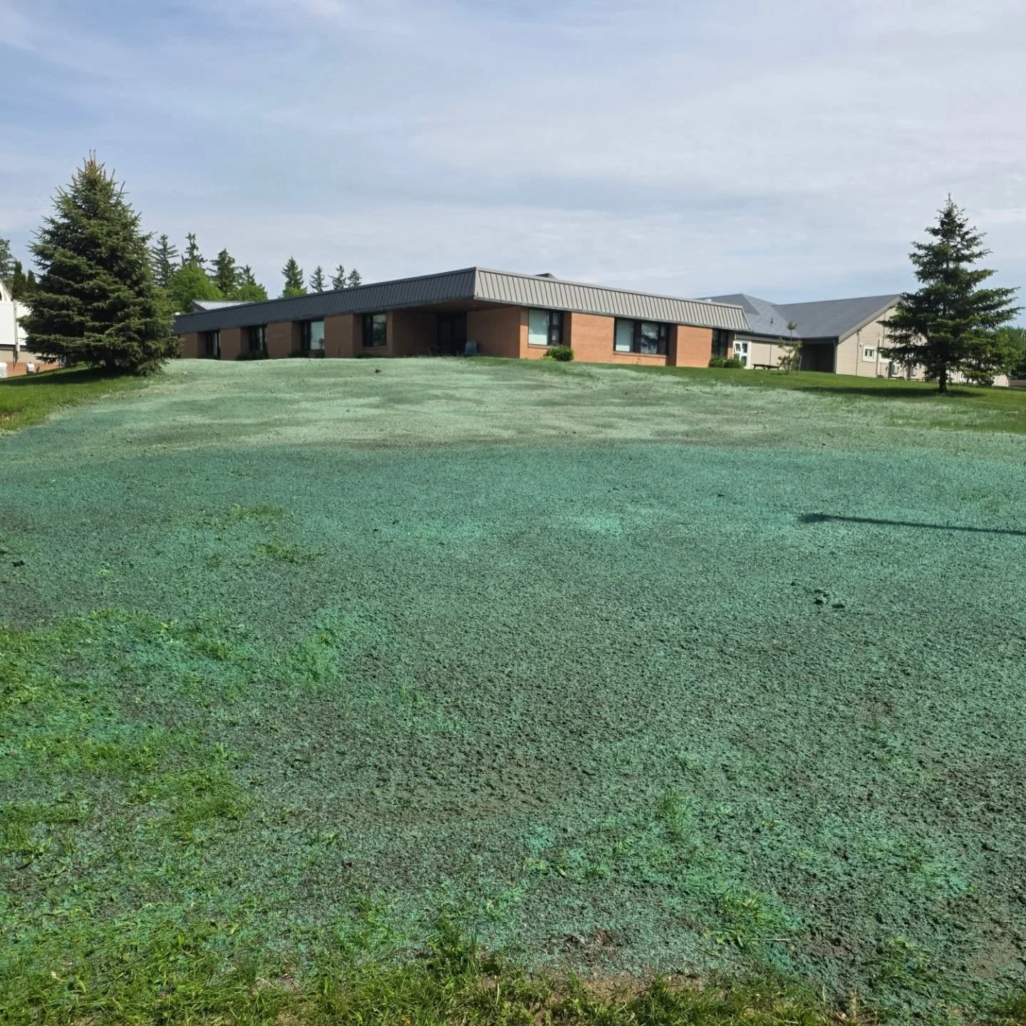 Today's project was hydroseeding for @top_notch_landscape in Stratford at Spruce Lodge. #hydroseeding #woodfiber #growgrass #Stratford