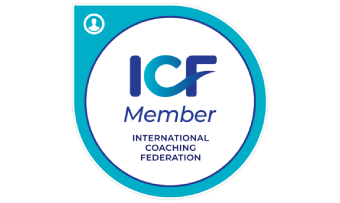 ICF Member logo for the International Coaching Federation with a blue and white circular design.