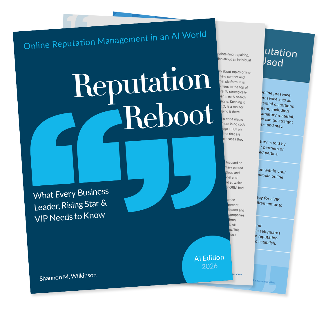 Cover image and sample pages from Reputation Reboot: Online Reputation Management in an AI World