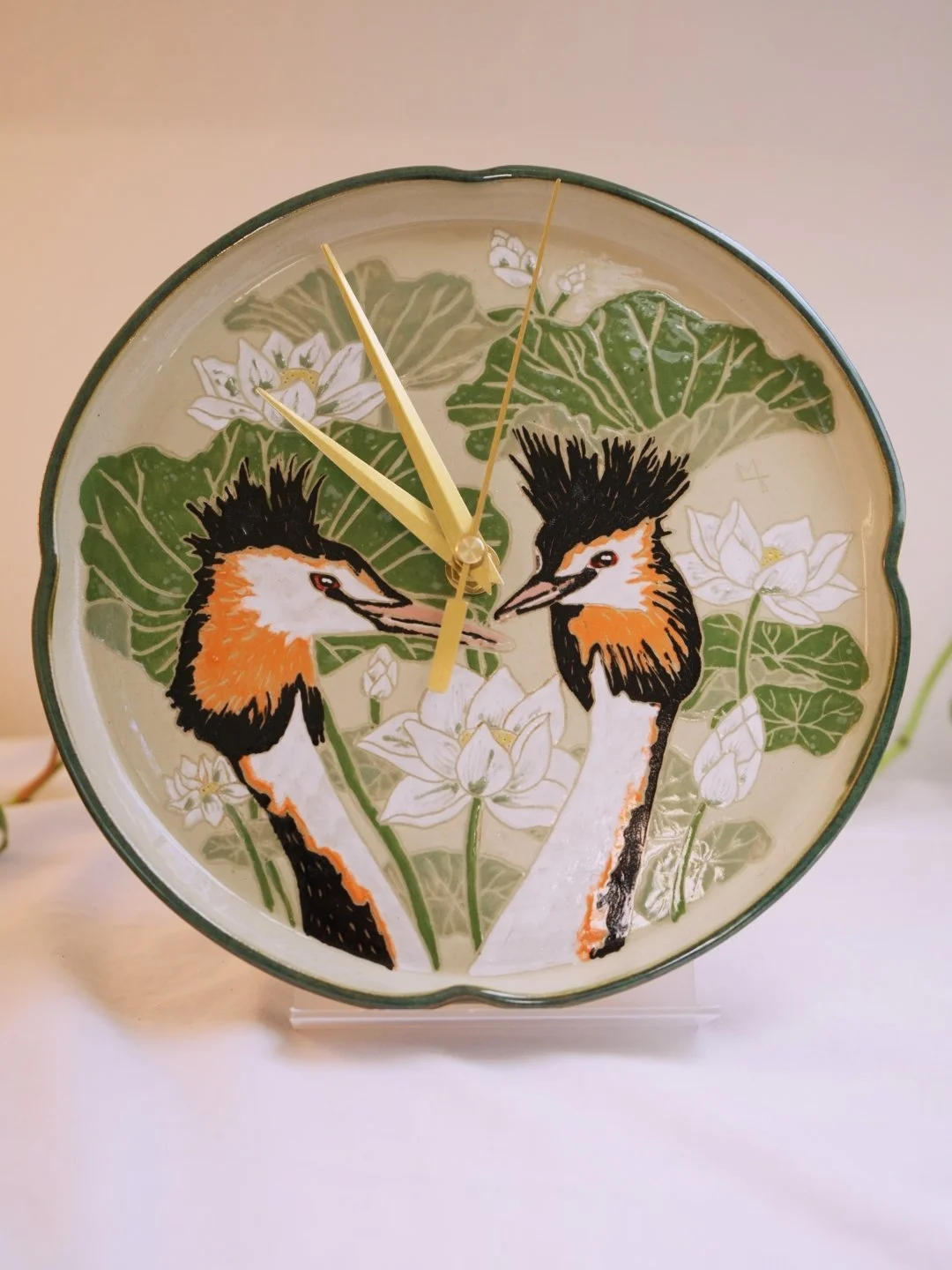 Grebes and Lotus Wall Clock 1