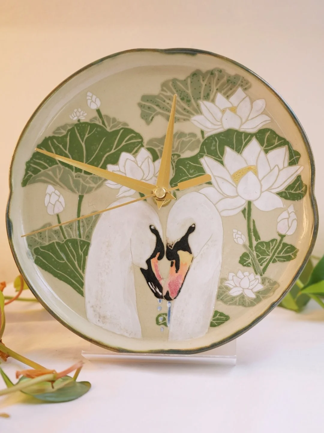 Swans and Lotus Wall Clock 2