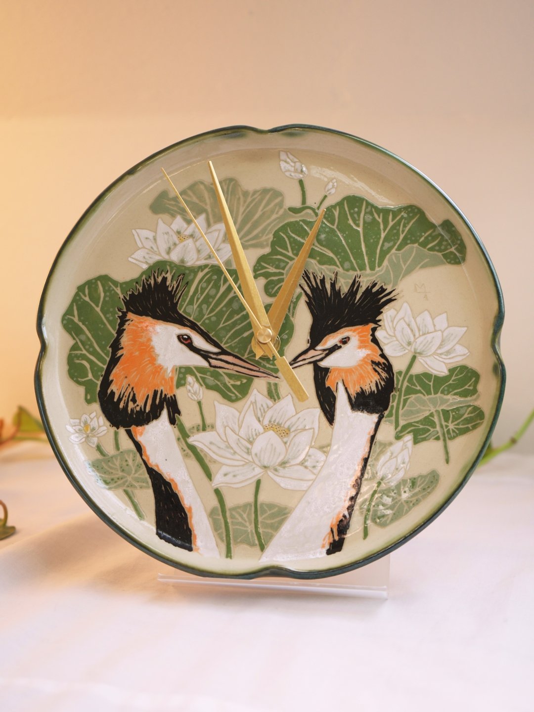 Grebes and Lotus Wall Clock 2