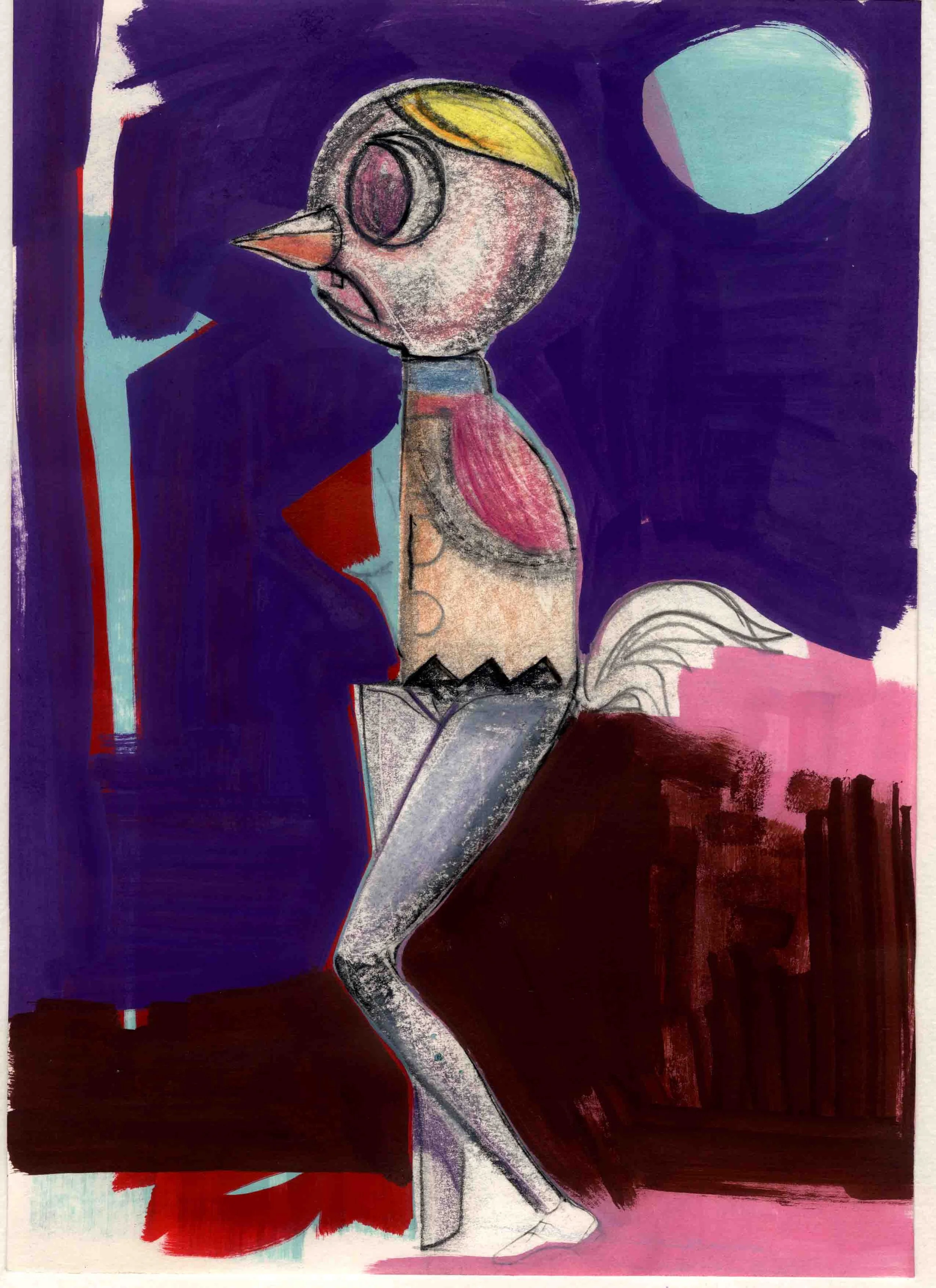  Birdman2 , 2018
Ink, marker, pencil, watercolor and oil on paper
13 3/4 x 10 1/2 in | 35 x 26 cm