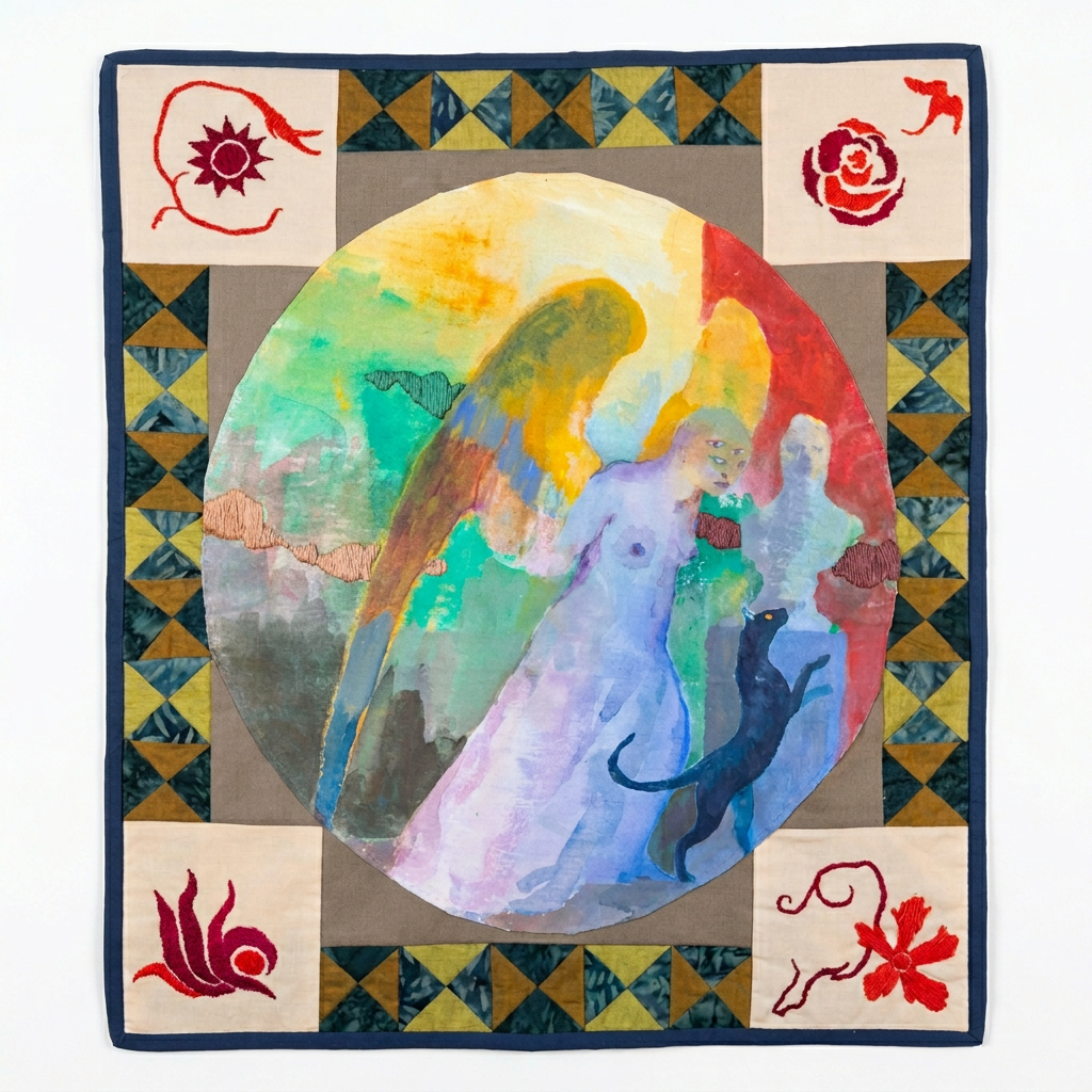Jia Sung
 Night Procession , 2026
quilted, embroidered painting
20 x 17 in | 43 x 52 cm 