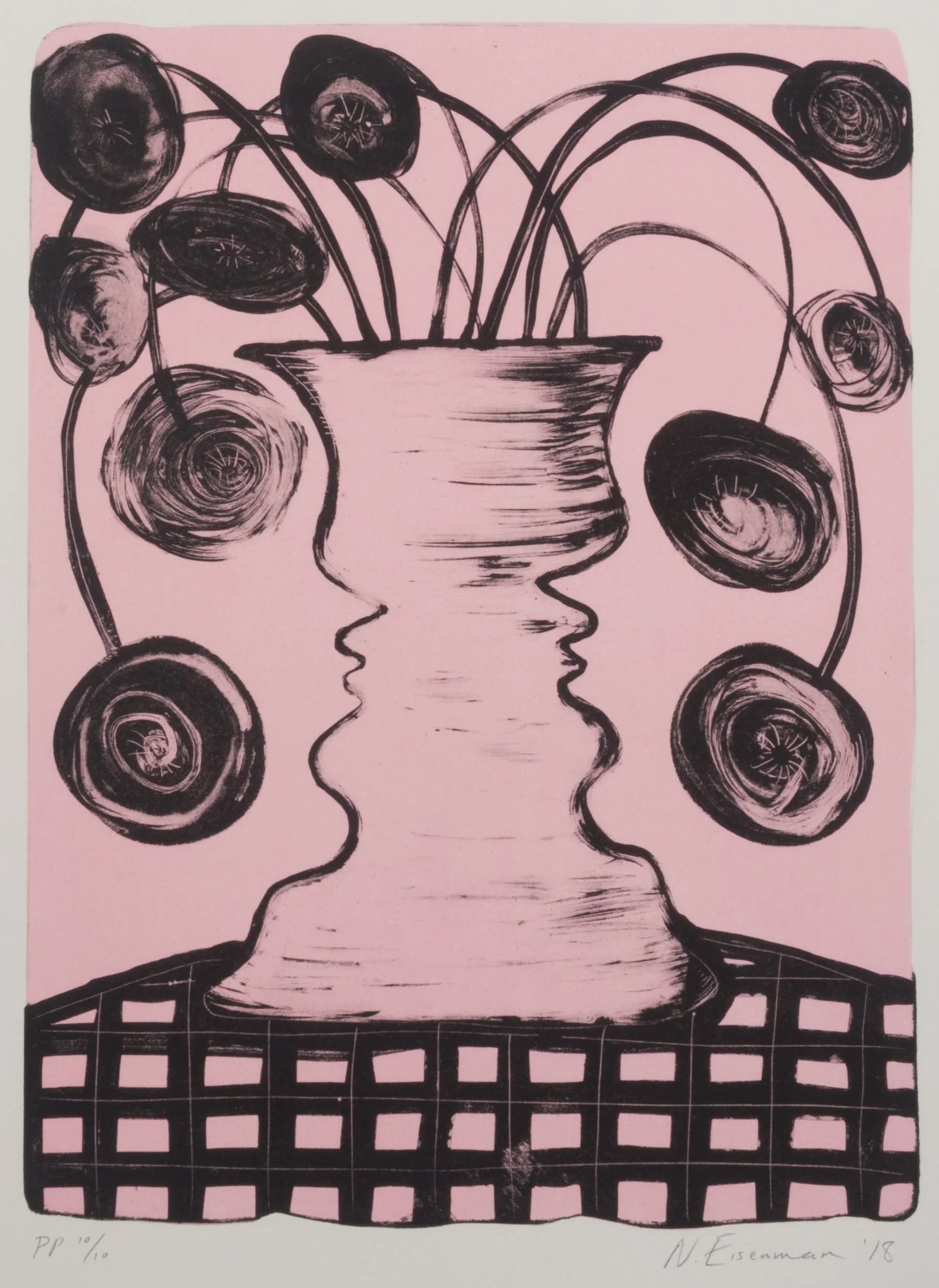 Nicole Eisenman
 Bouquet , 2018
Printed by Andrew Mockler, Jungle Press Editions
2-color lithograph printed on Somerset velvet soft white
24 x 20 in | 51 × 61 cm
Edition of 20 + 10 AP + 5 PP