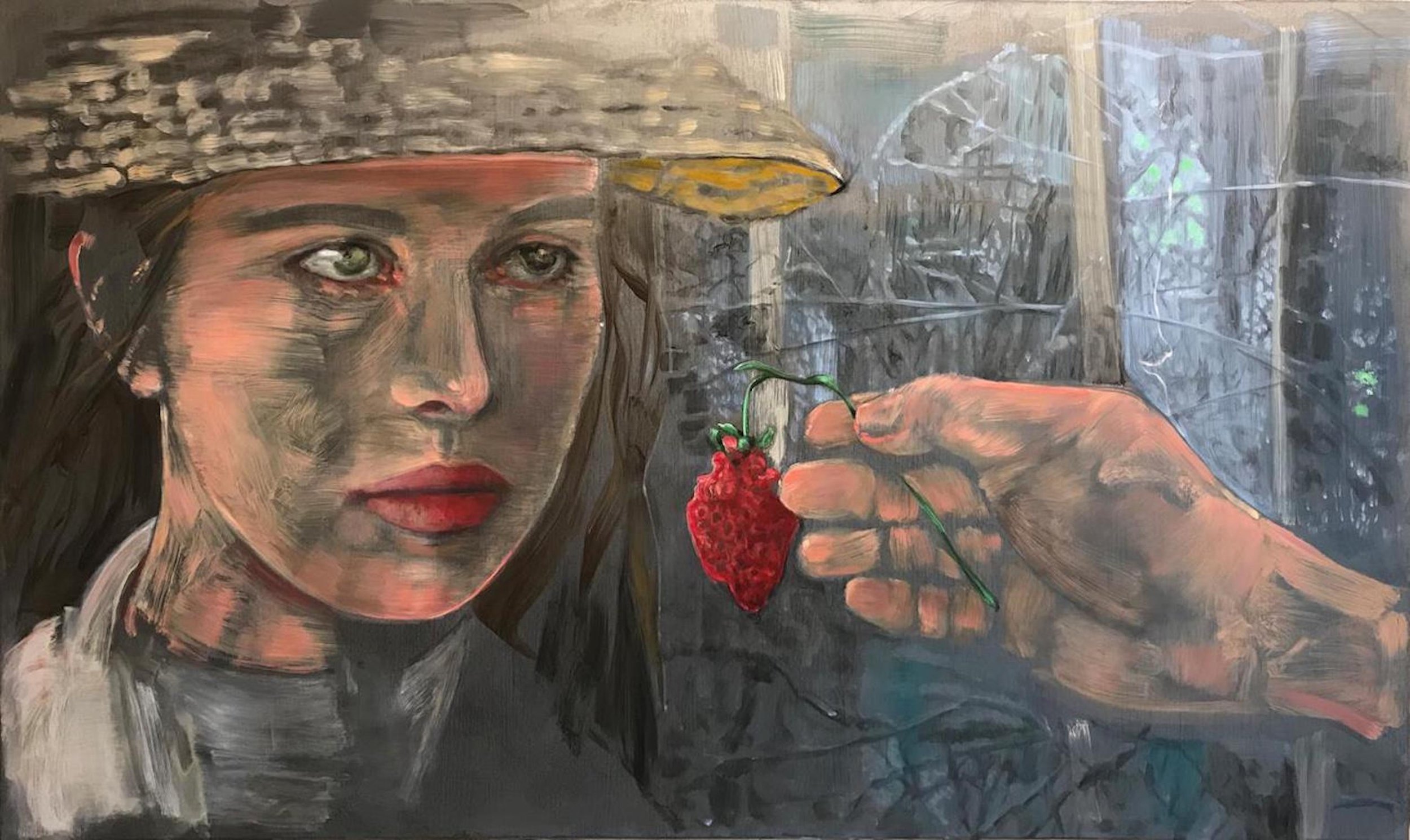 Ena Swansea
 strawberry , 2013 / 2018
Oil and acrylic on graphite on canvas
36 x 60 in | 91.5 x 152.5 cm