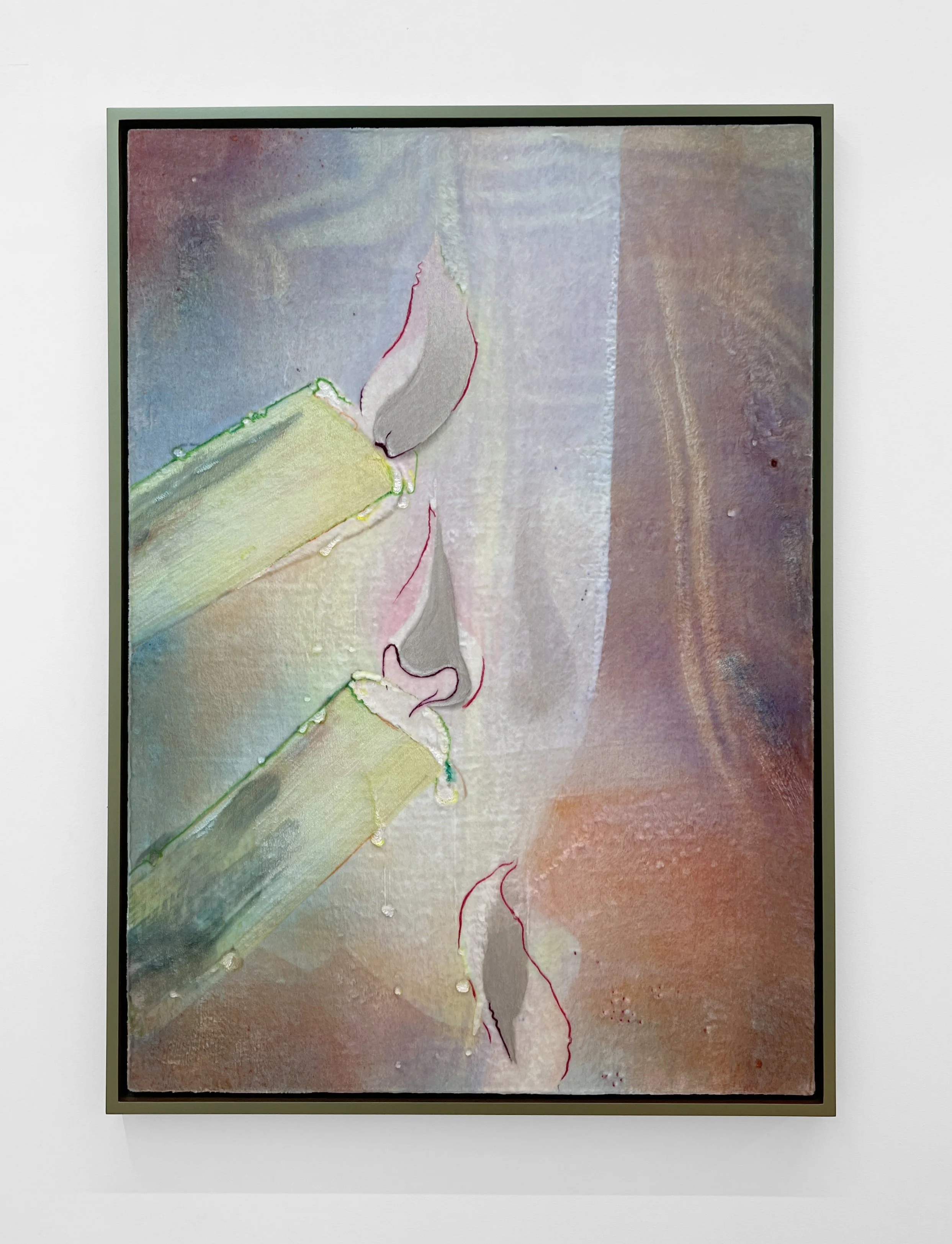 Travis Boyer
 Emergency Kisses , 2025
Dye on silk velvet on panel in artist frame
41 x 29 in | 104 x 73.5 cm