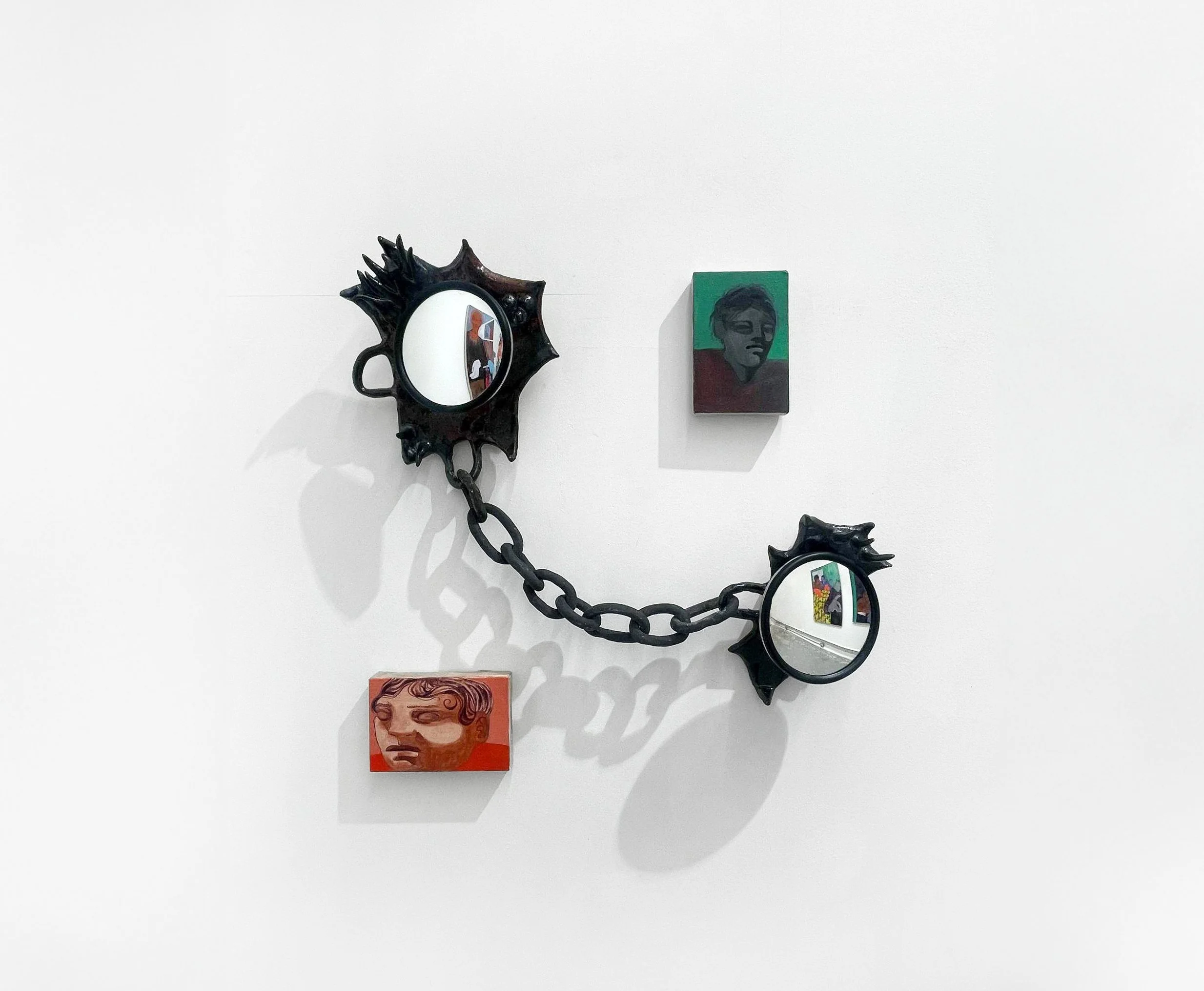  Blind Spot Mirror #1 , 2025
Stoneware, rearview vehicle mirrors, glaze
23 x 22 x 4 in | 58.5 x 56 x 10 cm