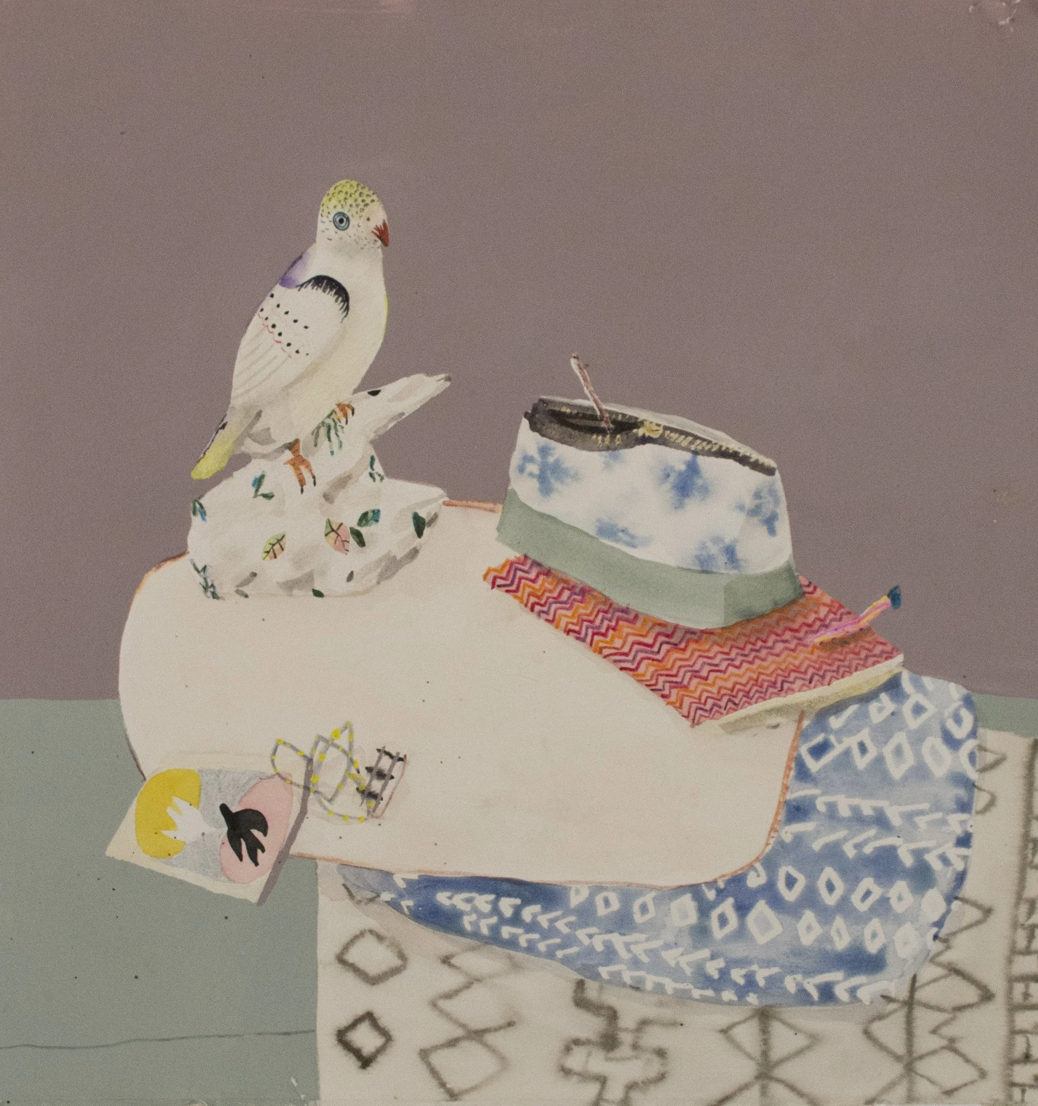  Still life with birds , 2016
Mixed media on paper
15 1/2 x 16 1/2 in | 39.5 x 42 cm