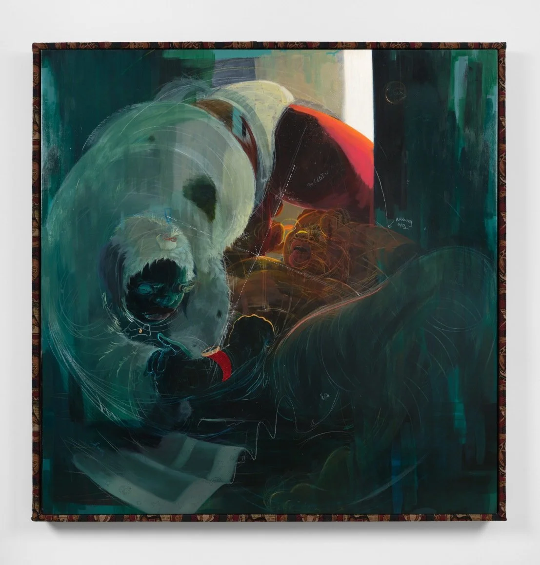  The Crack of Dawn , 2023
Acrylic, oil, pastel, glass beads, rhinestones on canvas with upholstered frame
171.5 x 166 cm | 67 1/2 x 65 1/2 in