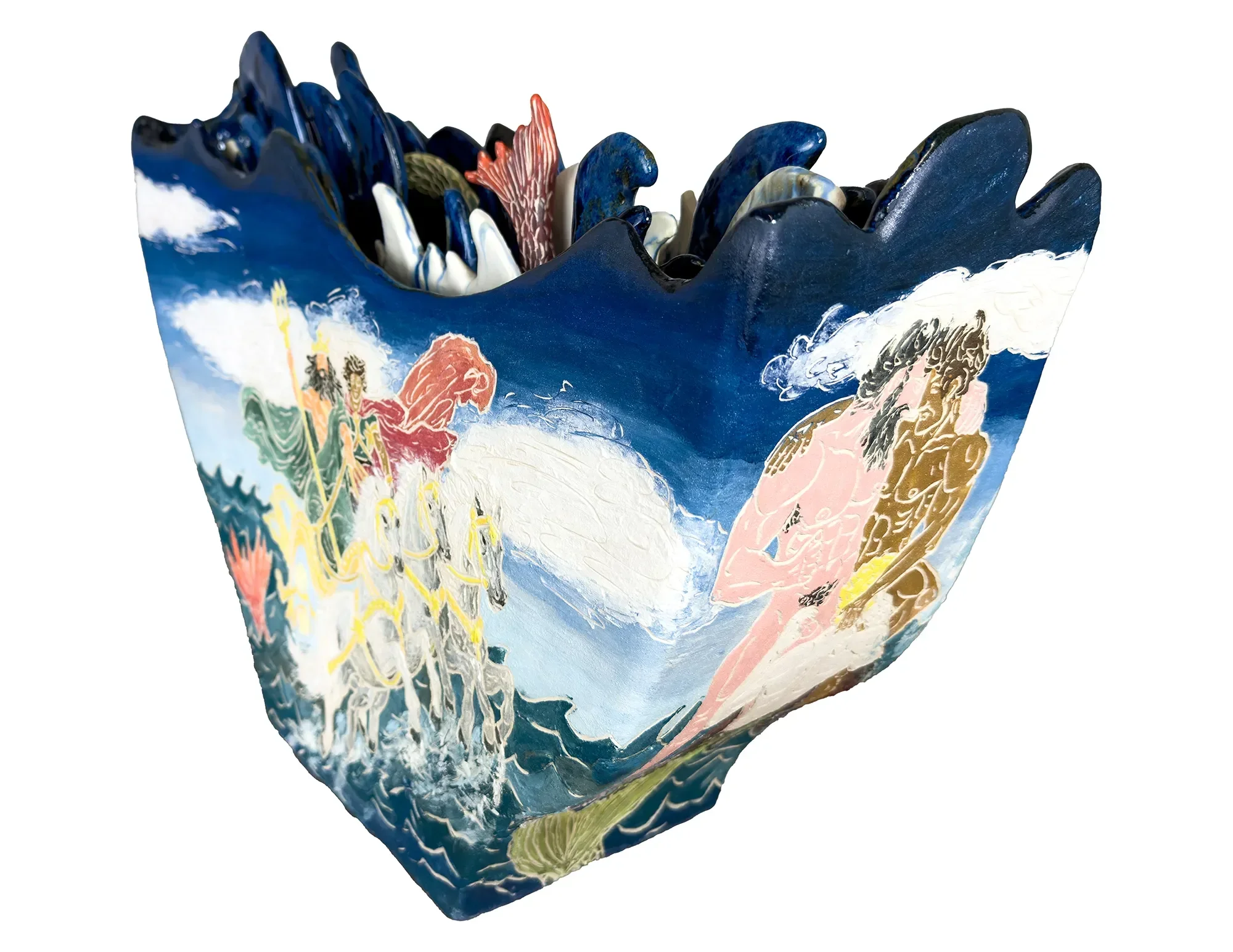  Krzysztof Strzelecki 
 Pelops and the Horses Rising from the Sea , 2026
Unglazed stoneware ceramic (unglazed outside, glazed inside)
15 3/8 x 19 3/4 x 6 1/4 in | 39 x 50 x 16 cm
