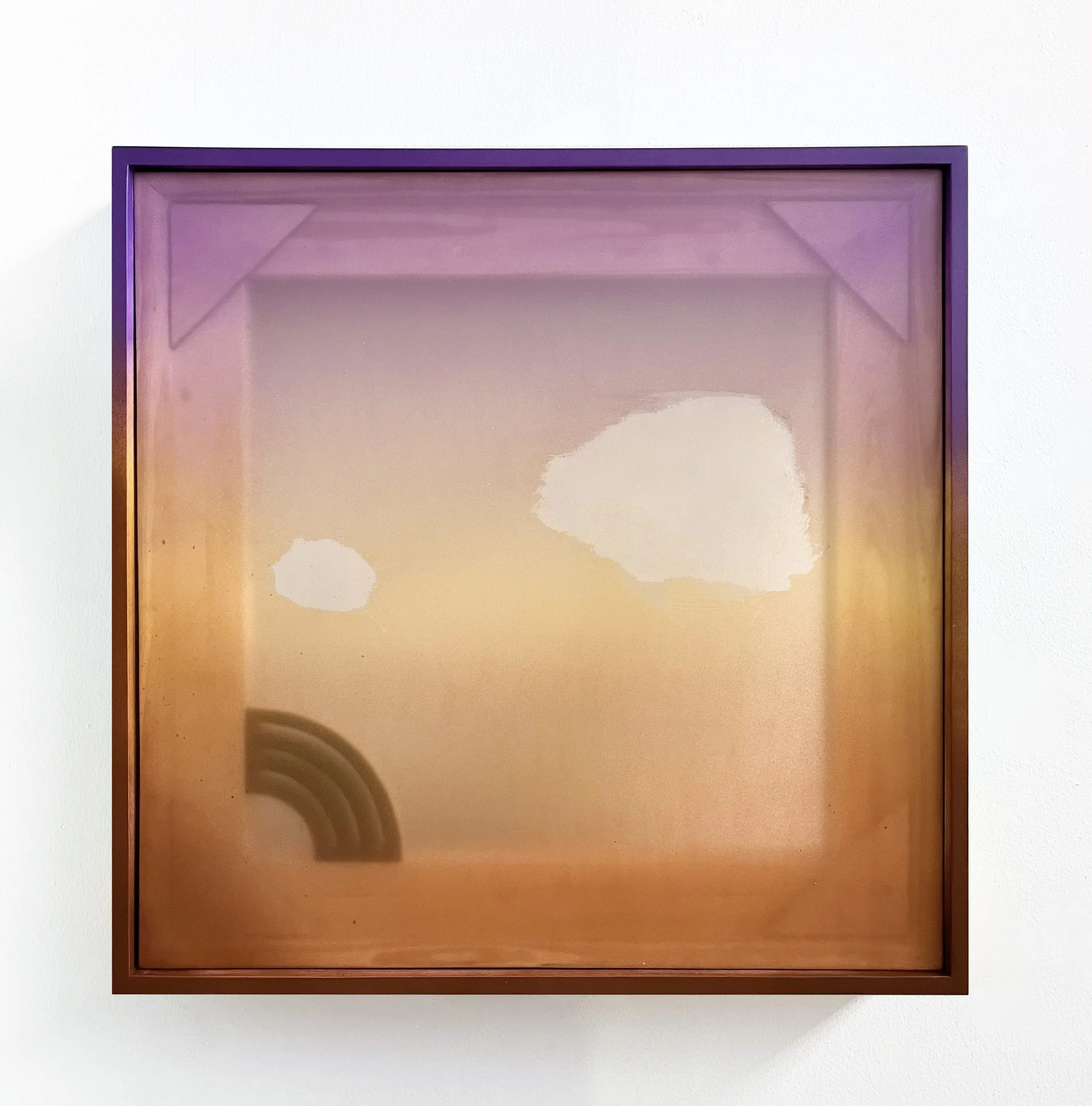  Sunset Blur (Violet/Amber) , 2025
Alkyd on vinyl, wood, enamel, artist's frame
21 x 21 x 2 1/2 in | 53.5 x 53.5 x 6.5 cm