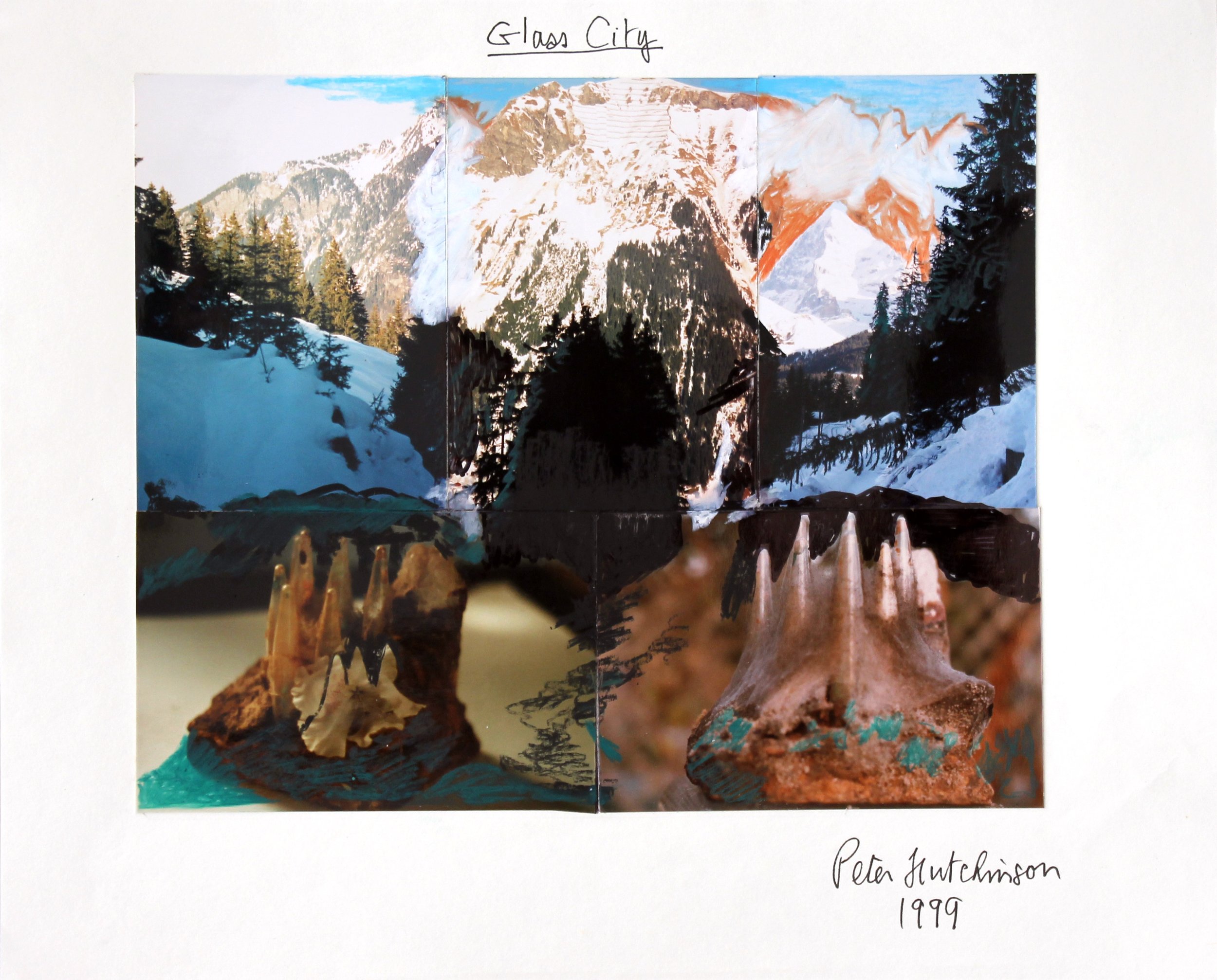  Glass City , 1999
Photo-collage with felt tip pen
11 x 13 1/2 in | 28 x 34.5 cm