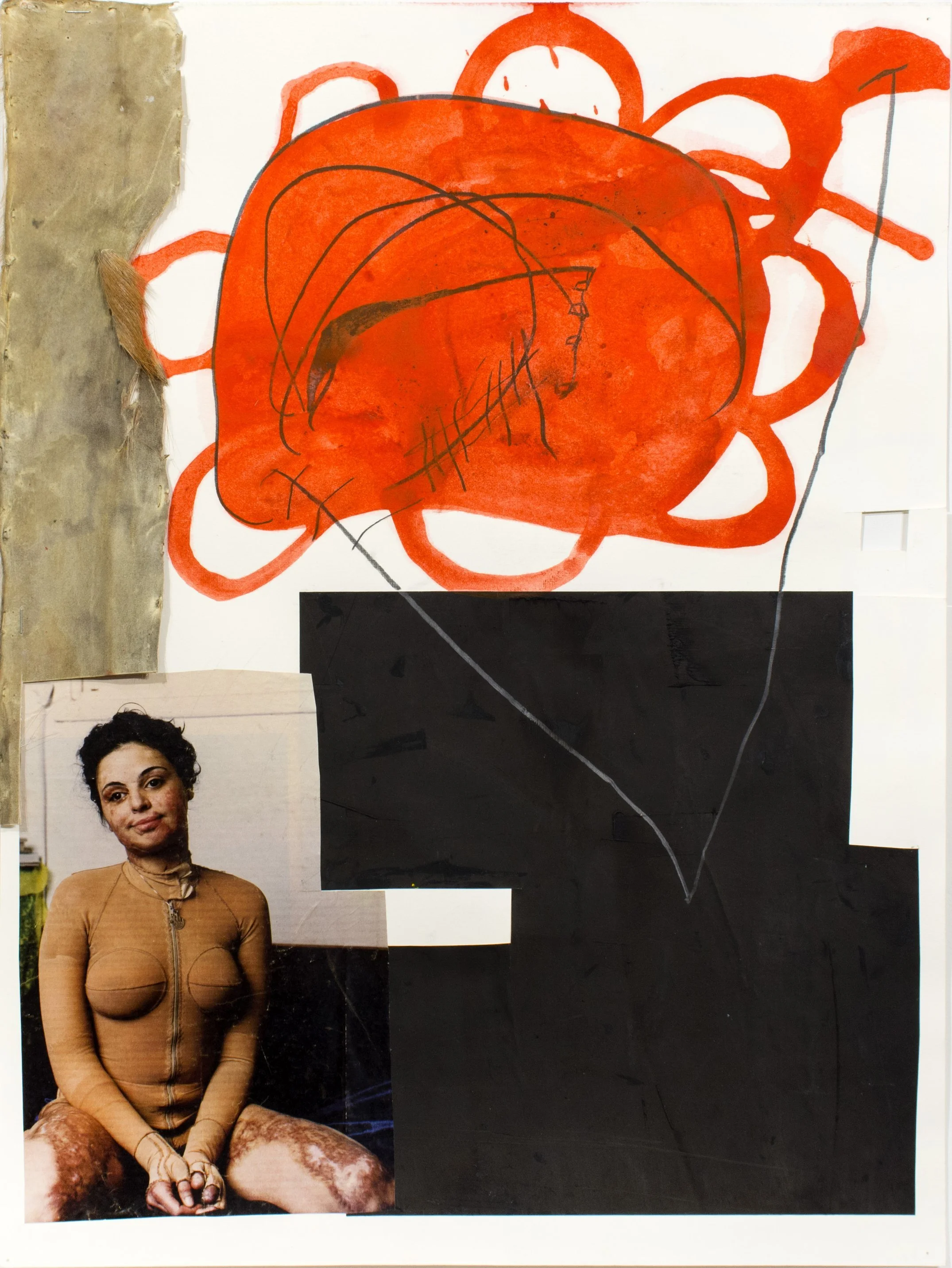  Find a Girl with Far Away Eyes , 2010
Found photograph, deer hide, graphite, and acrylic on paper
45.5 x 61 cm | 18 x 24 in