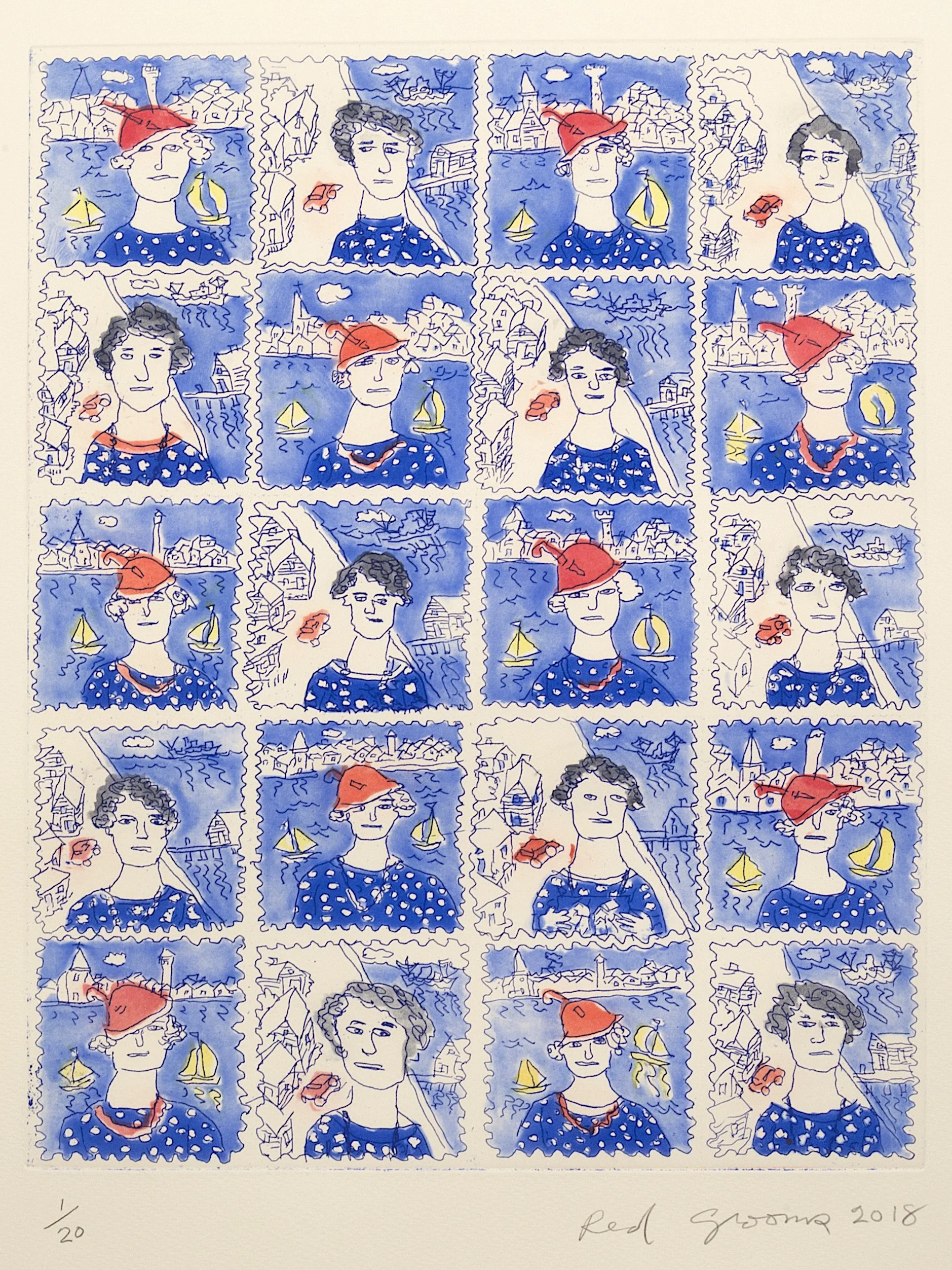 Red Grooms
Printed by Jennifer Melby, Jennifer Melby Editions
4 color etching from 2 copper plates on Somerset soft white
24 x 20 in | 501 × 61 cm
Edition of 20 + 10 AP + 5 PP