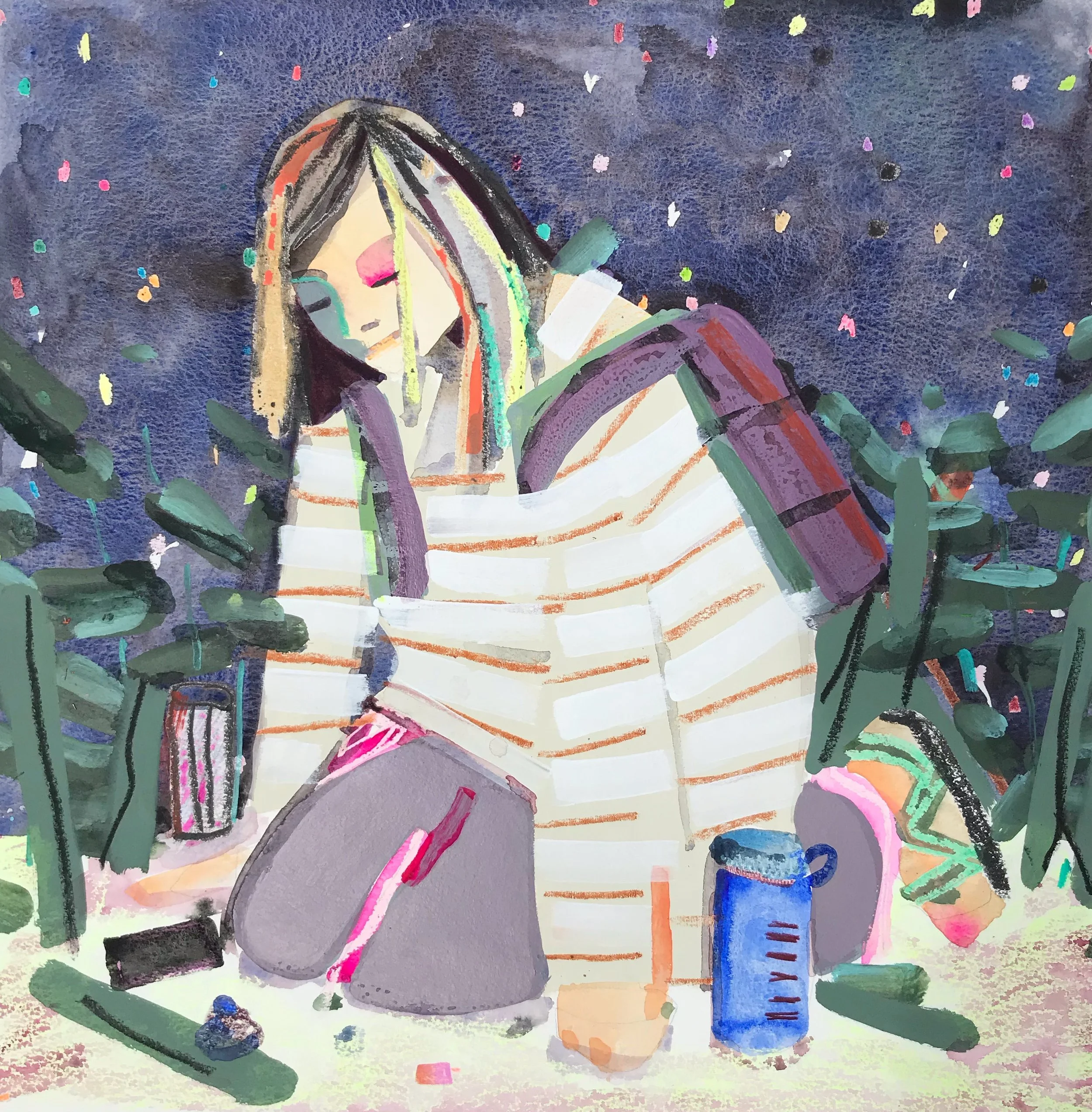  Something Doesn’t Happen Every Day (Hiker with Nalgene) , 2019
Mixed media on paper
16 x 16 1/4 in | 40.5 x 41 cm
21 3/4 x 20 3/4 in (framed) | 55 x 52.5 cm (framed)