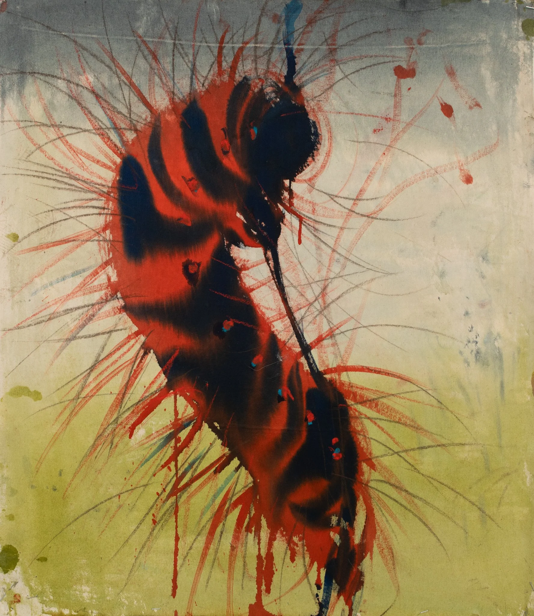  The grass is green the sky is grey,
Orange is my hair … , 2023
Acrylic, oil pastel and charcoal on canvas
70 x 60 cm | 27 x 24 in