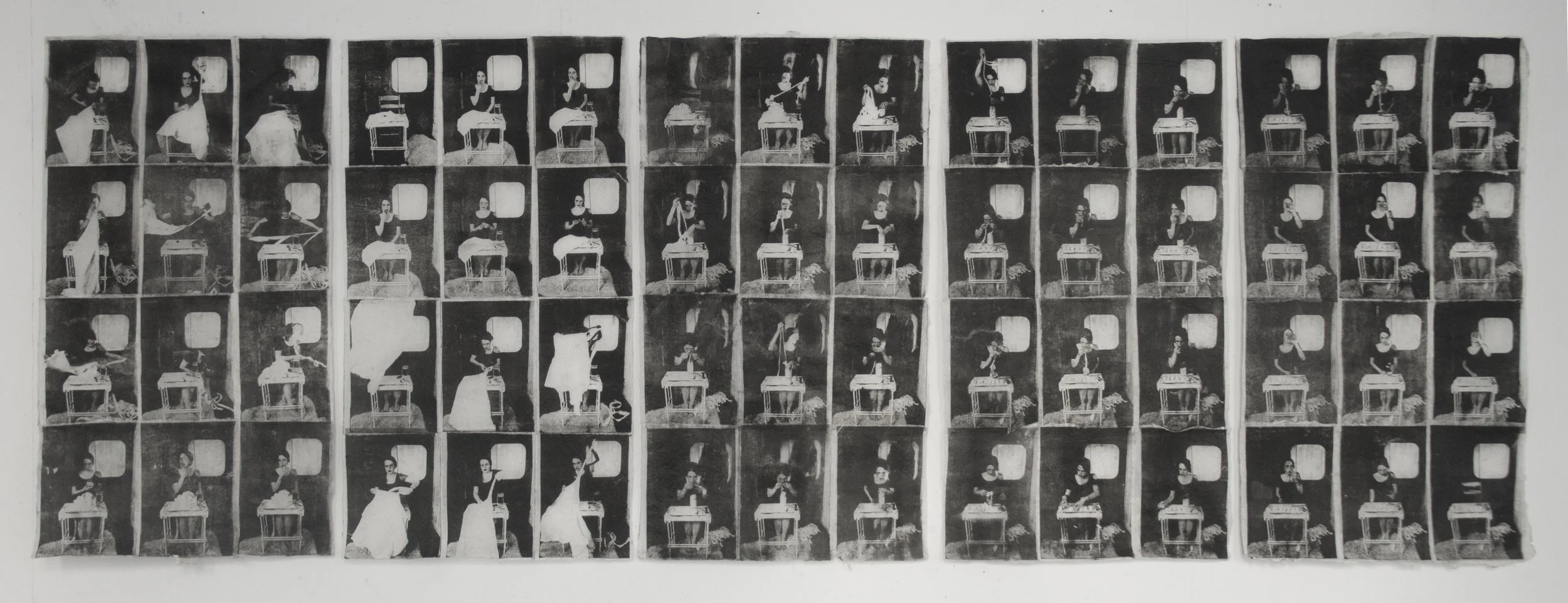  Energy Assessment (Lipstick) , 2013
Gum transfer on handmade paper
46 1/2 x 136 x 3/4 in (framed) | 118 x 345.5 x 2 cm (framed)