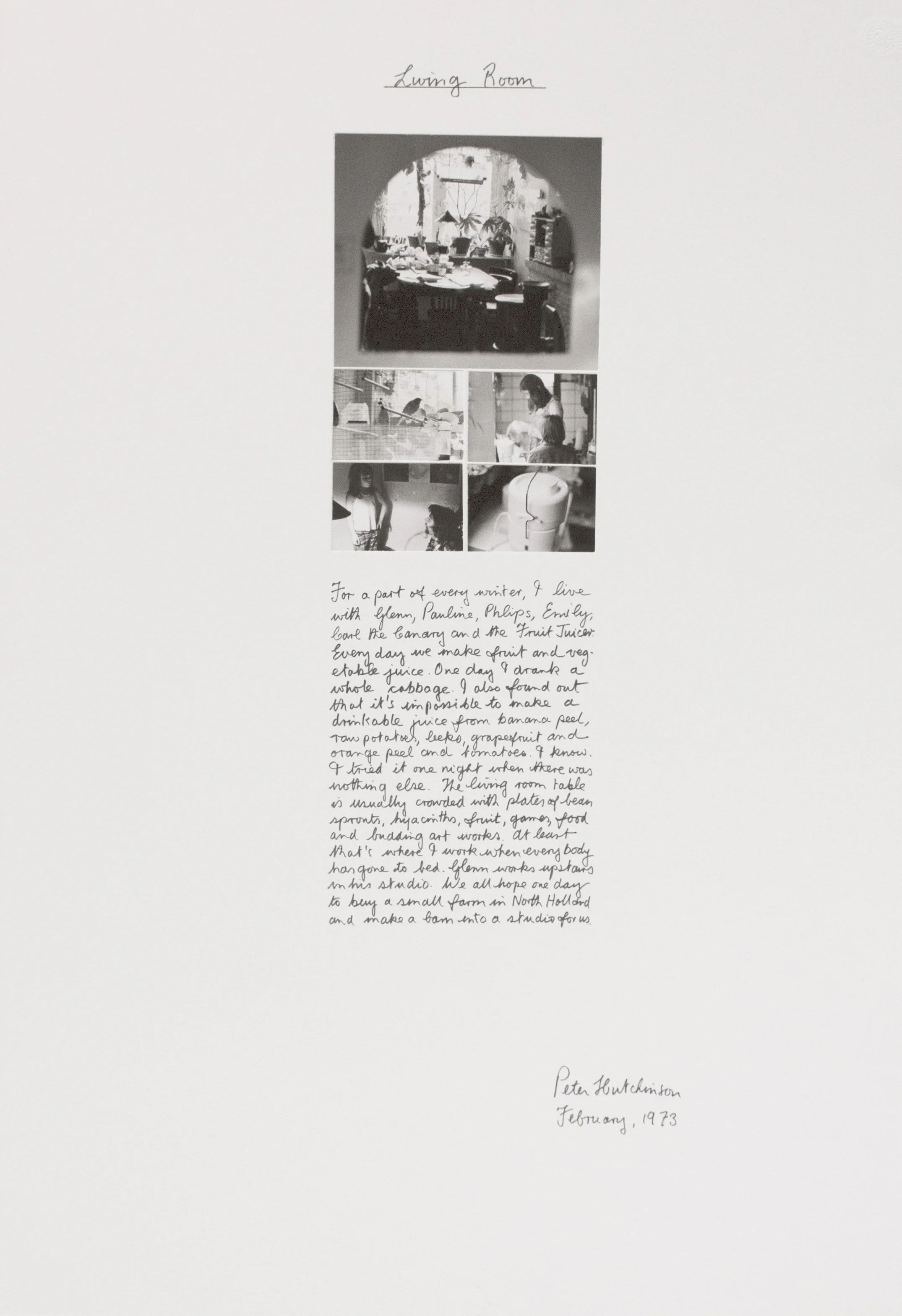  Living Room , 1973
Photo-collage, ink, text on cardboard
76 x 51 cm | 30 x 20 in