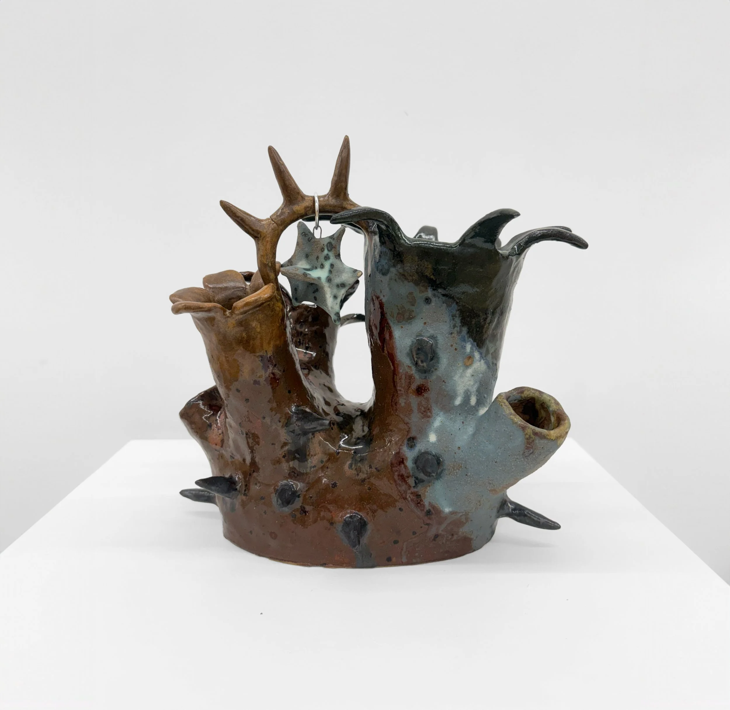  Thorns for Flowers #1 , 2025
Stoneware, glaze, metal ring
9 1/2 x 9 1/2 x 6 in | 24 x 24 x 15 cm