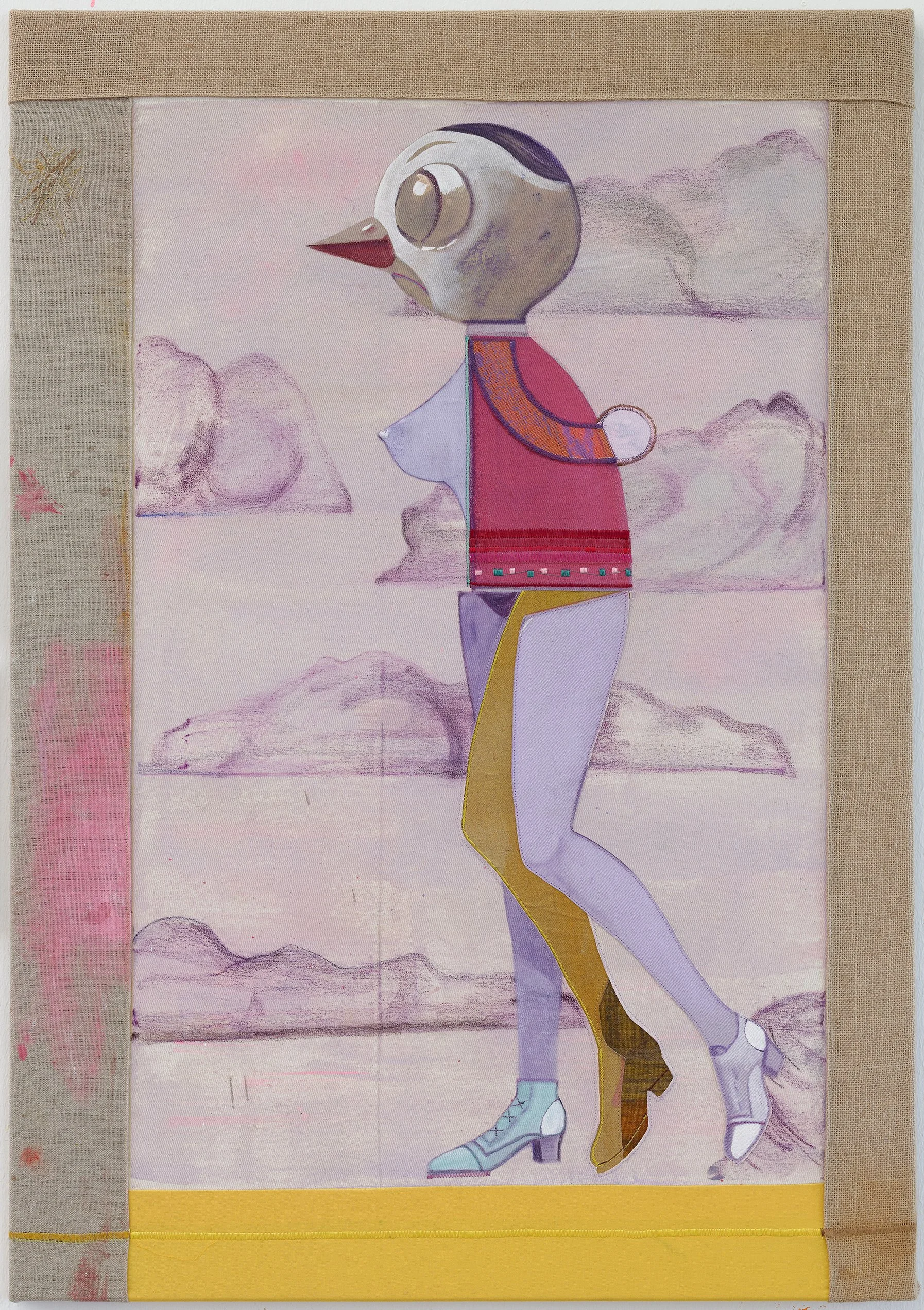  Birdman , 2018
Oil, pigments, Capaplex and yarn on canvas and jute
38 1/4 x 26 1/2 in | 97 x 67 cm