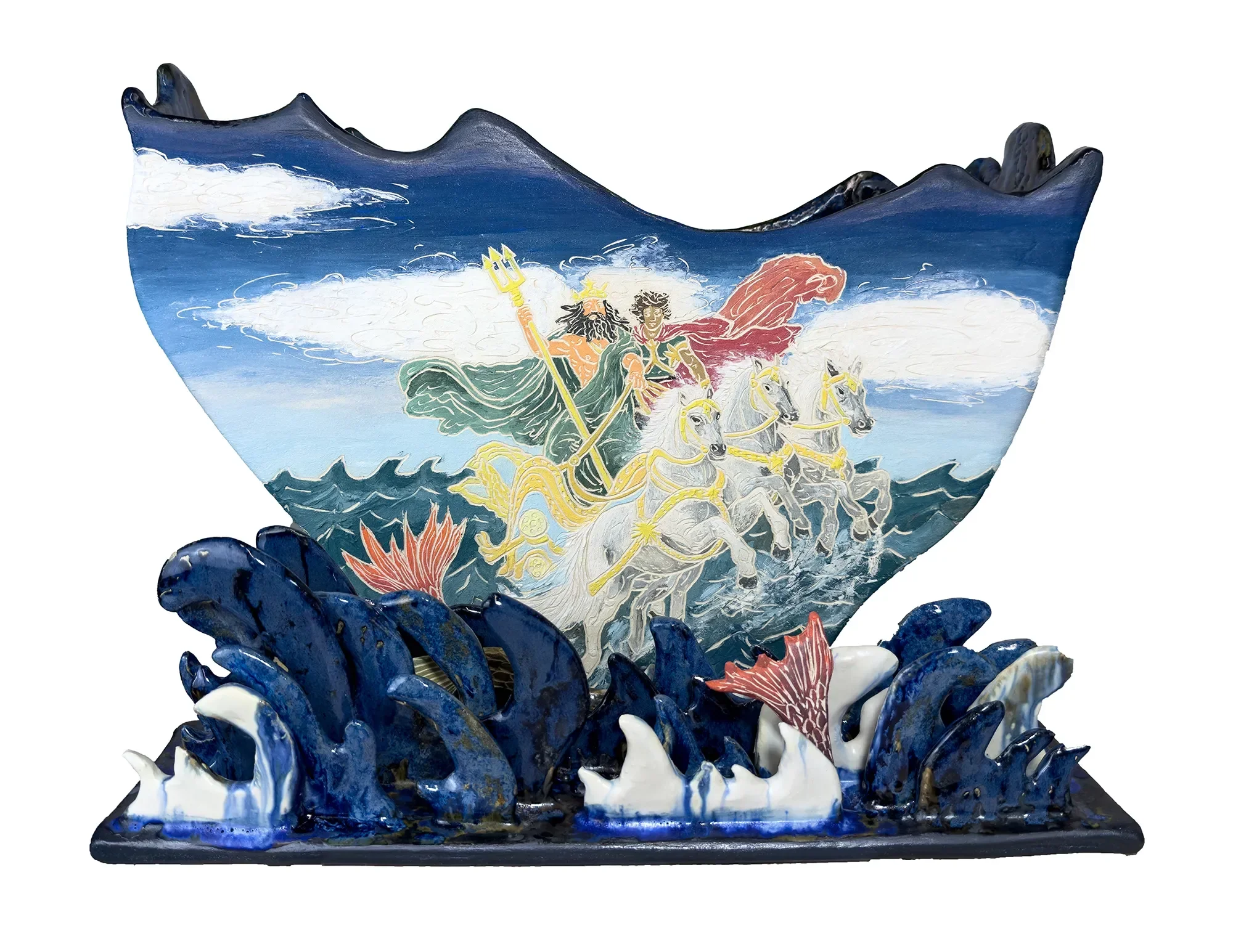  Krzysztof Strzelecki 
 Pelops and the Horses Rising from the Sea , 2026
Unglazed stoneware ceramic (unglazed outside, glazed inside)
15 3/8 x 19 3/4 x 6 1/4 in | 39 x 50 x 16 cm