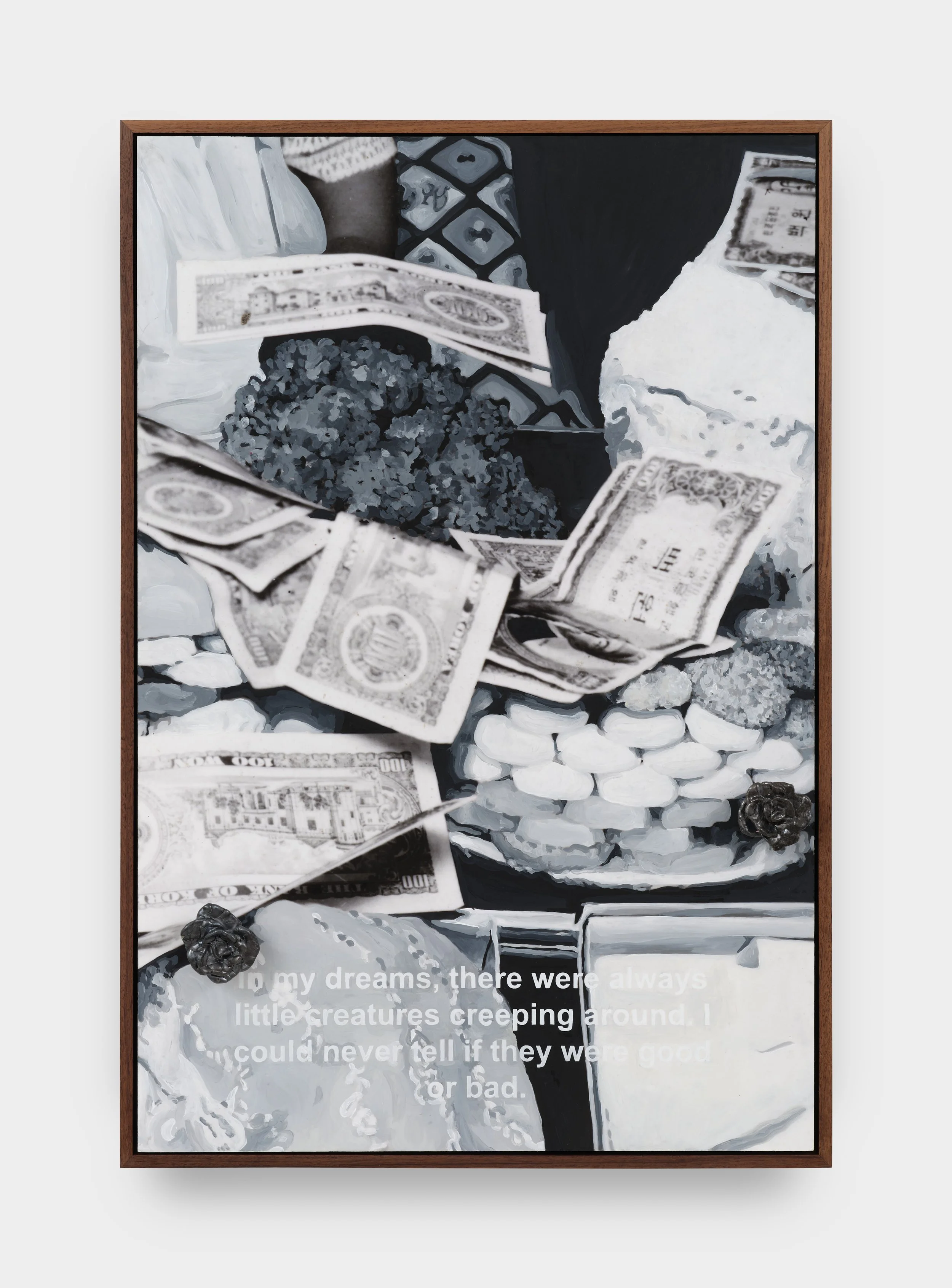 LaRissa Rogers
 Faithfull and True (III) , 2025
digital print, acrylic, glazed porcelain, screen print, walnut frame
30 x 20 in | 76 x 51 cm 
31 1/4 x 21 1/4 in | 79 x 54 cm (framed)