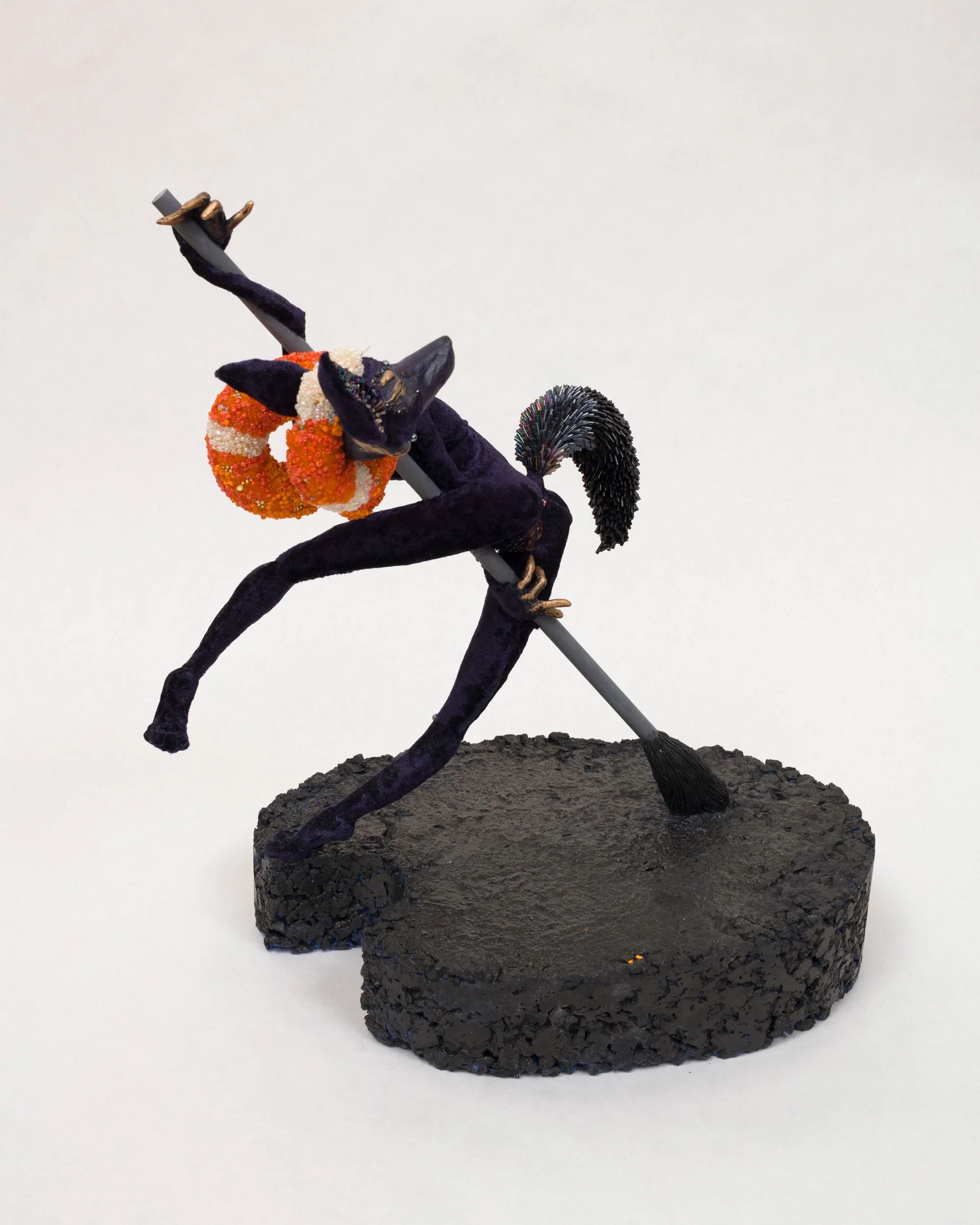  Tar & Feather (Mother, Snake and The Wholly Sweeper) , 2021
Clay, acrylic paint, flocking, upcycled velvet, Swarovski crystals, rhinestones, gold leafing, assorted cabochons, and glass beads
46 x 38 x 24 cm | 18 x 15 x 9 1/2 in