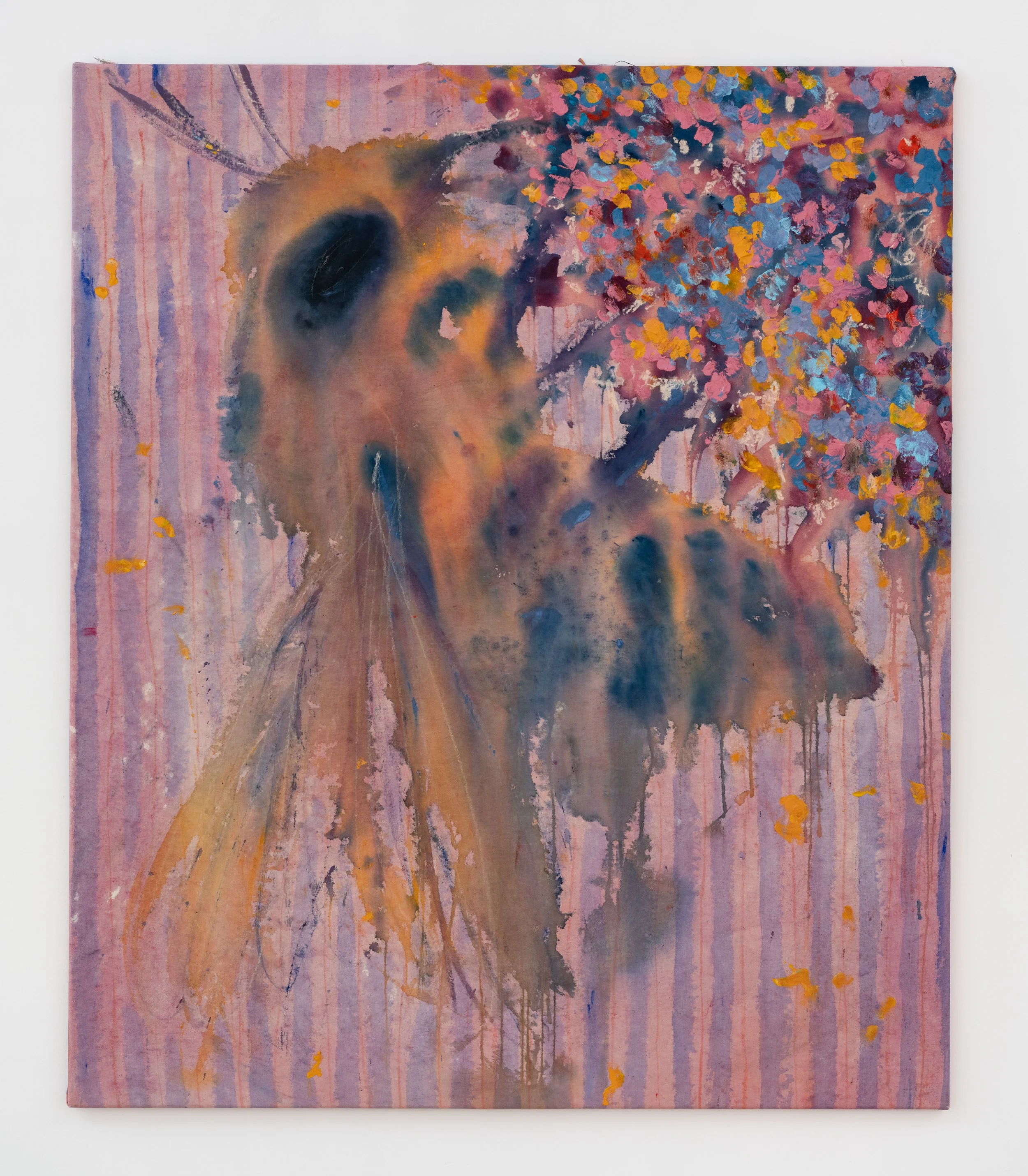  Bee in May reminiscing pollen and wet pajamas of last august , 2025
Acrylic and oil pastel on canvas
120 x 100 cm | 47 1/4 x 39 1/4 in