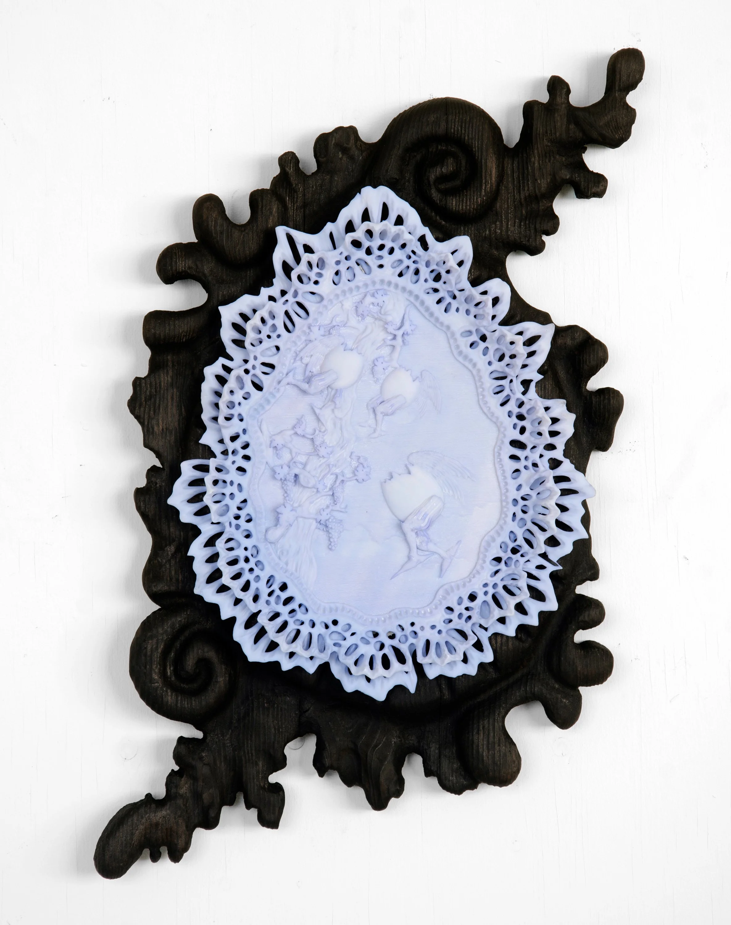  Dewkissers , 2024
Charred pinewood, 3D printed soy-based resin, linseed oil, dye, hardware
60 x 40 x 8 cm | 23 1/2 x 15 3/4 x 3 1/4 in