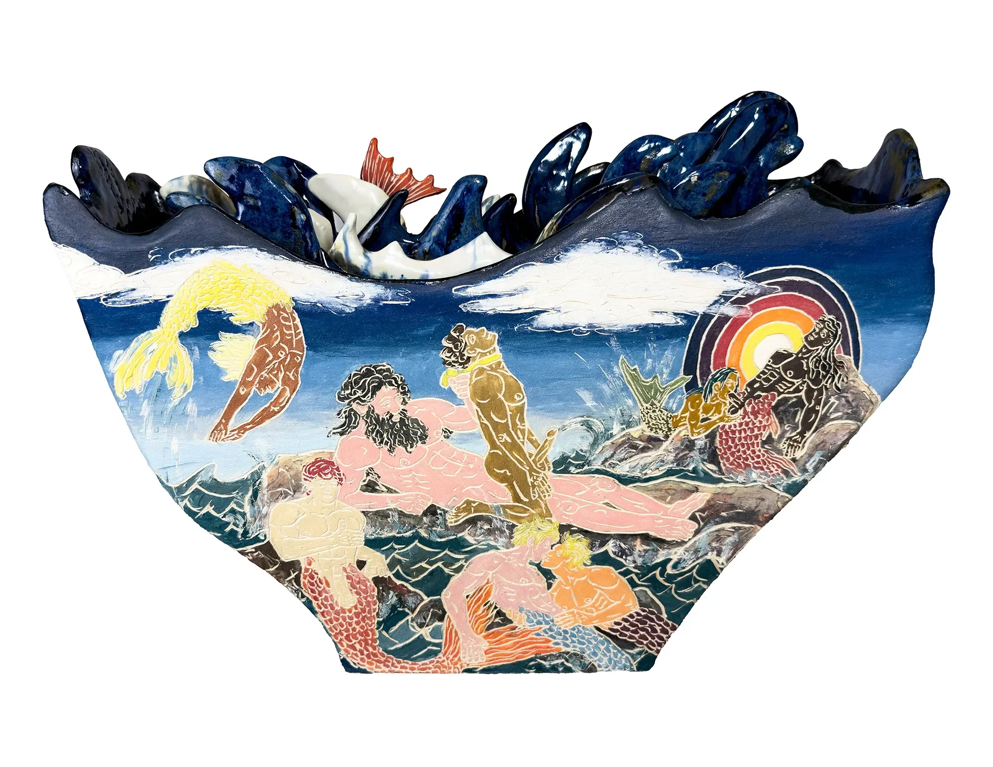  Krzysztof Strzelecki 
 Pelops and the Horses Rising from the Sea , 2026
Unglazed stoneware ceramic (unglazed outside, glazed inside)
15 3/8 x 19 3/4 x 6 1/4 in | 39 x 50 x 16 cm