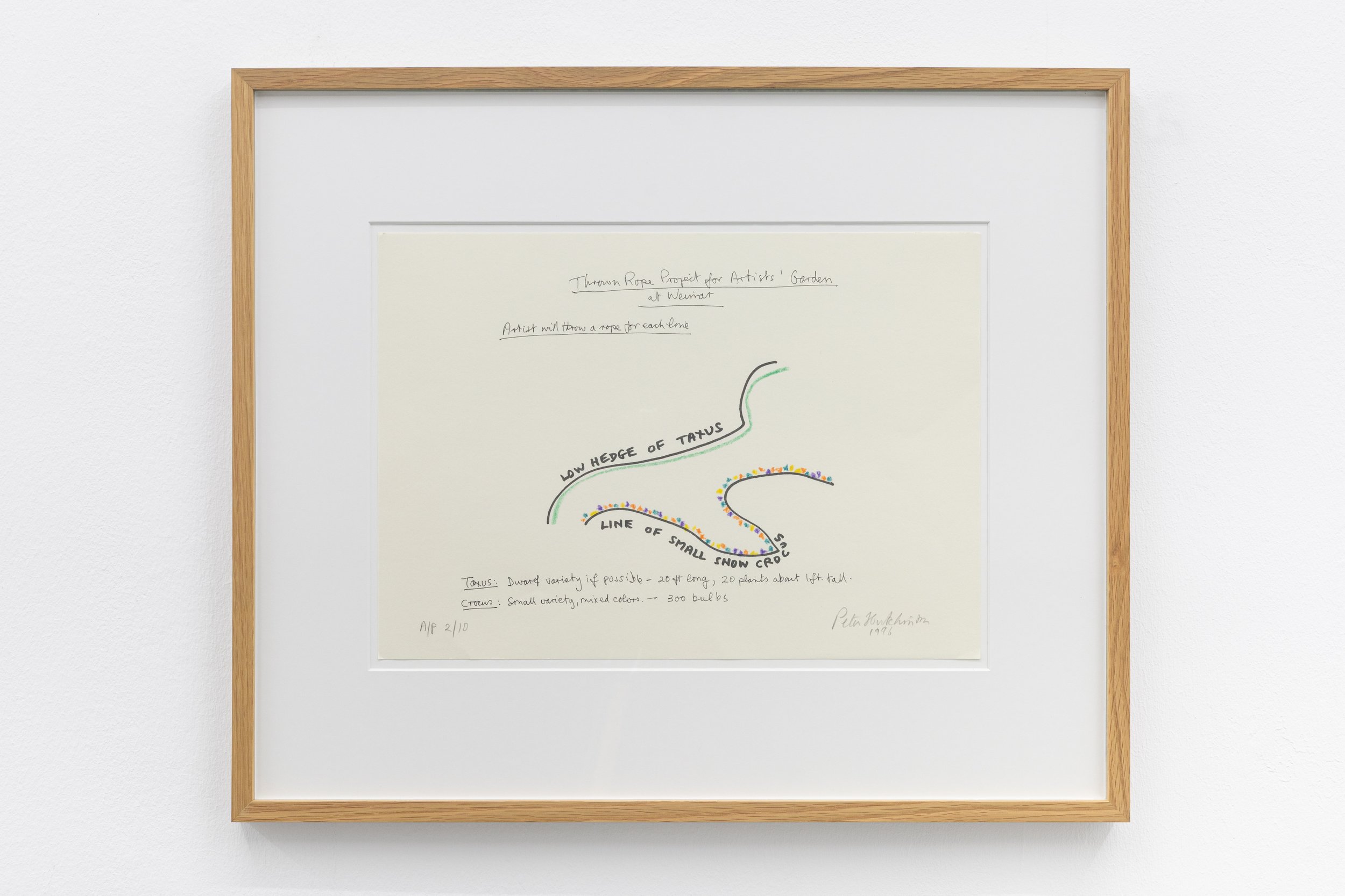  Thrown Rope Project For Artist Garden , 1996
Crayon, ink, text on cardboard
EDITION AP 2/10
11 3/4 x 16 3/8 in | 30 x 41.5 cm