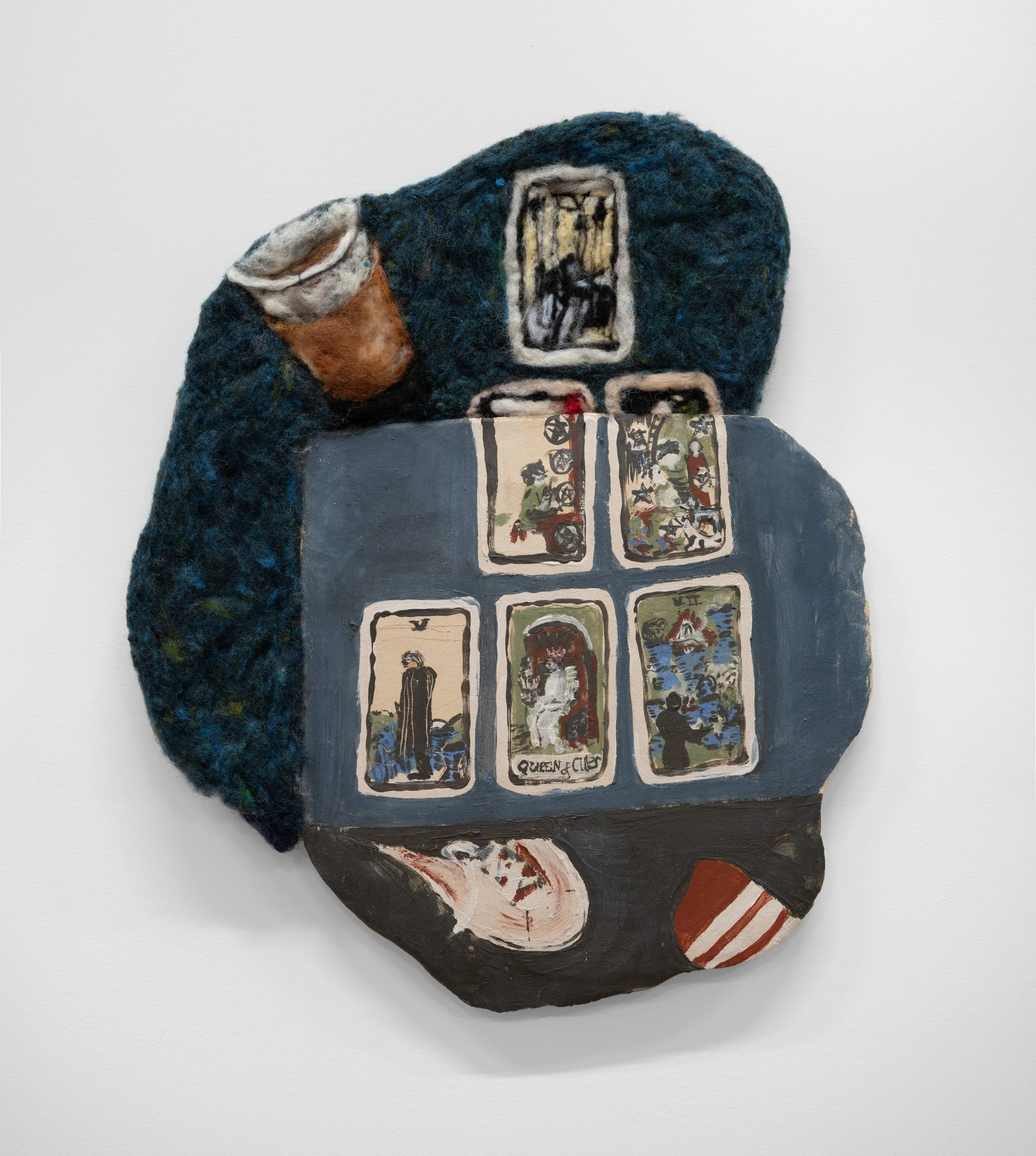Melissa Joseph
 Reading by Danielle , 2026
Slip painted stoneware and needle felted wool on industrial felt
21 × 17 in | 53 x 43 cm