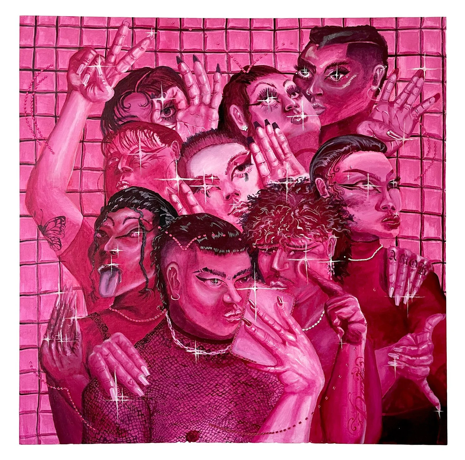  Group Selfie , 2021
Acrylic and rhinestones on canvas
121.9 x 121.9 cm / 48 x 48 in