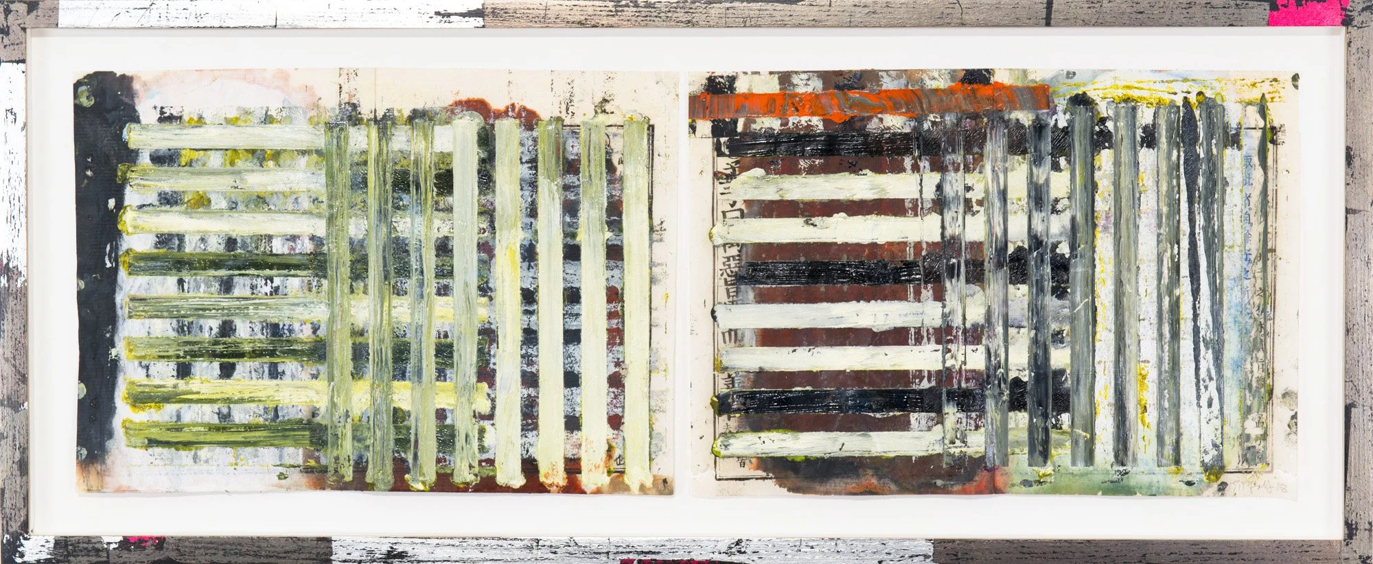  +'s & -'s #15 , 2018
Chinese book papers, oil stick
13 1/4 x 32 1/4 in | 33.5 x 82 cm