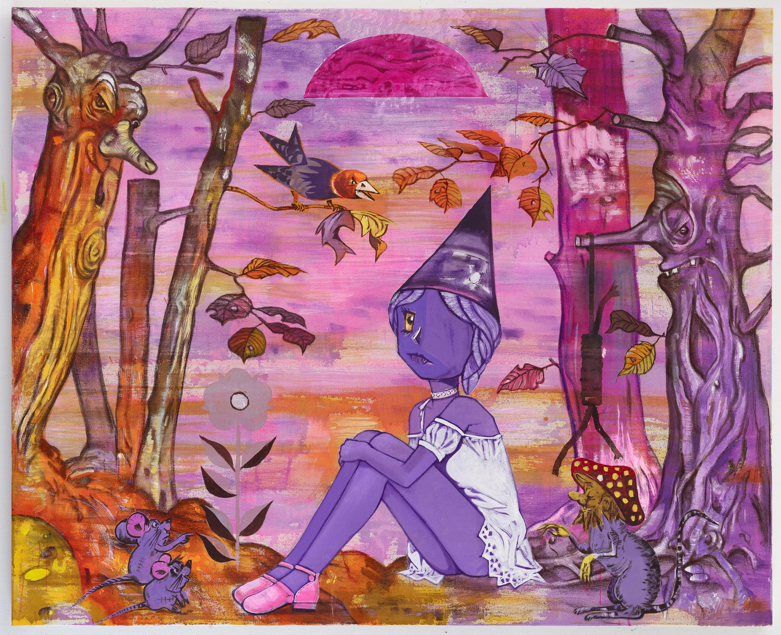  Supervise Smurfette , 2018
Oil, pigments, Capaplex and yarn on canvas and jute
43 1/2 x 53 1/4 in | 110 x 135 cm