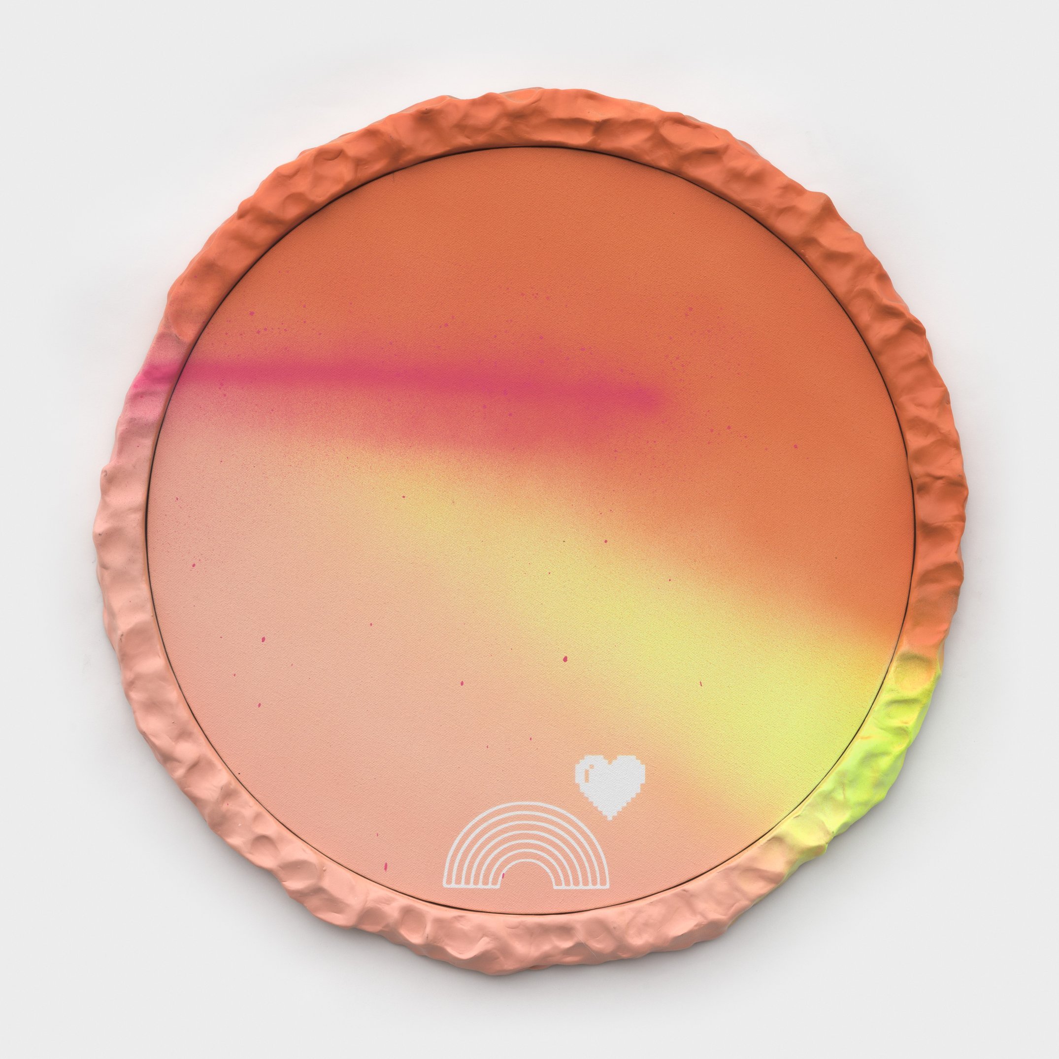  Lens Flare (pixel heart/rainbow) , 2021
Acrylic on canvas, wood, epoxy resin
Diameter: 58.5 cm | 23 in
