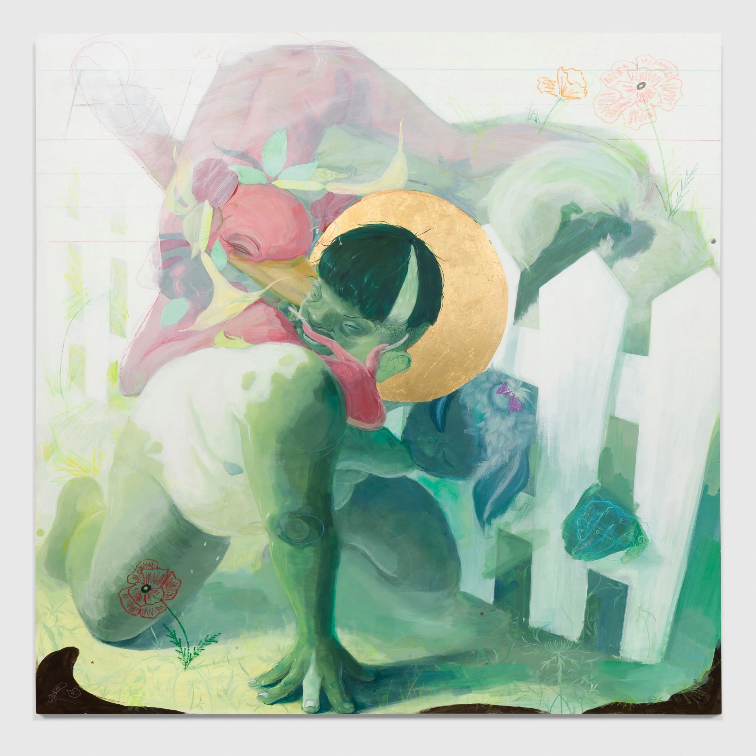  Good Lookin',Out (a.k.a. Classic Holoalphabetic Scenario) , 2021
Acrylic, oil, pastel, and gold leaf on PVC
122 x 122 cm | 48 x 48 in