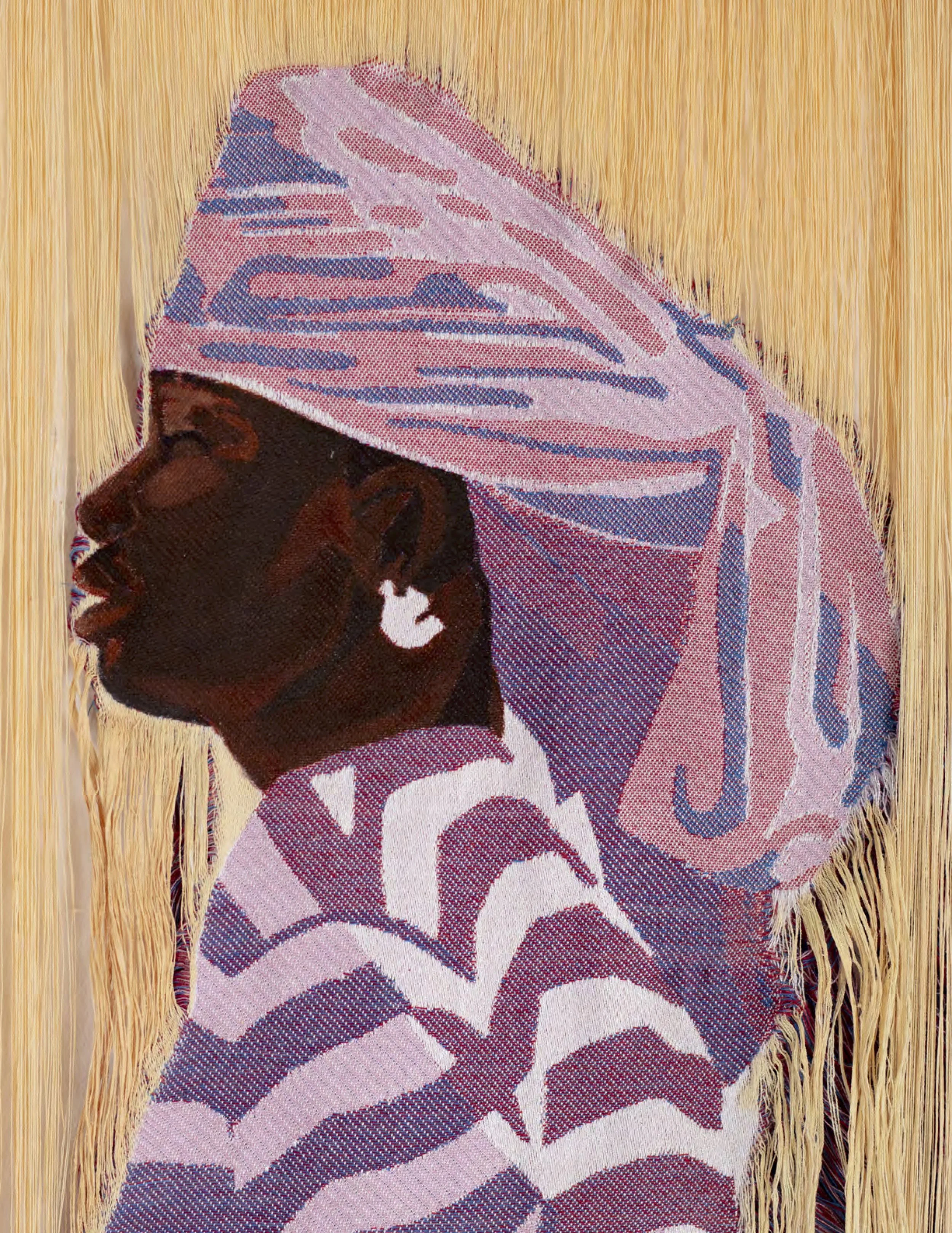 Detail,  The Well Knows Her Name , 2025
Jacquard woven fabric and acrylic paint
103 x 51 in | 262 x 129.5 cm