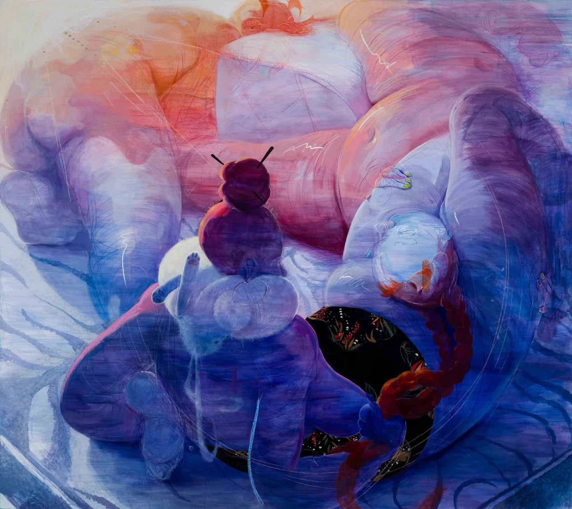  Split Custody , 2023
Acrylic, oil, pearls and pastel on canvas
177 x 195 cm | 69 2/3 x 76 1/4 in