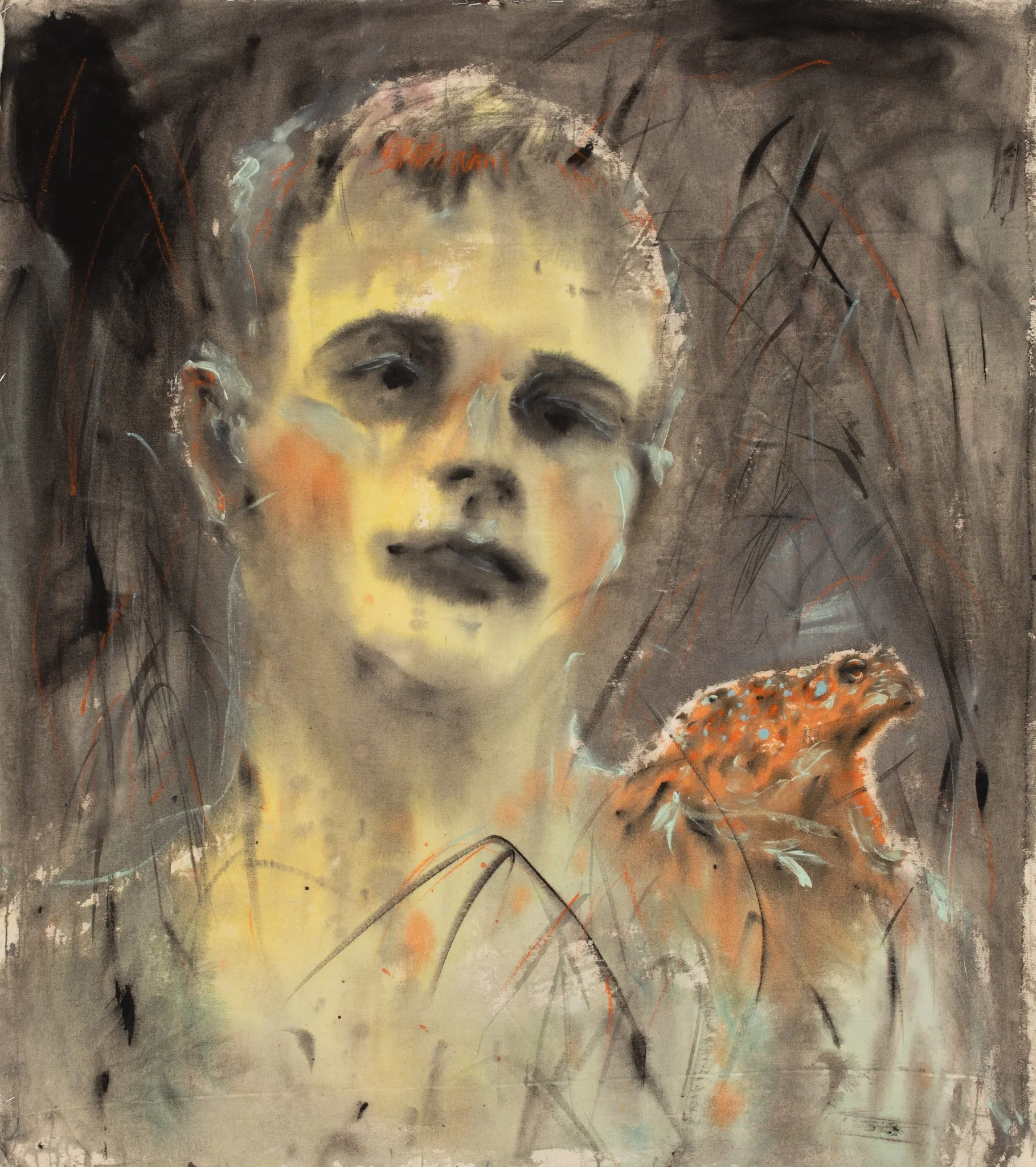  The frog chose you as a friend and you have to accept it , 2023
Acrylic and oil pastel on canvas
101.5 x 79 cm | 40 x 31 in