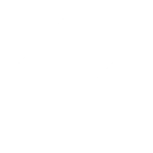 Black and white pixelated badge with the number 50% inside a flower-shaped border.