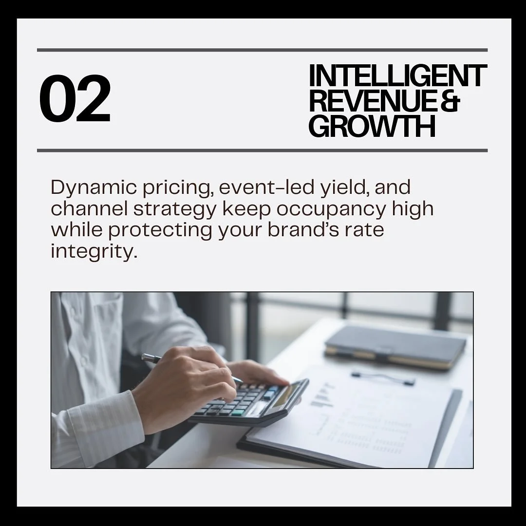 📈 Part 2 - Intelligent Revenue &amp; Growth

Your property deserves to perform, consistently and profitably.
That&rsquo;s why we apply data-led pricing, event-based yield strategies, and a multi-channel approach to keep occupancy high while protecti
