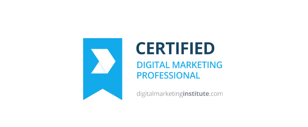 Certifies as a digital marketing professional, with a logo, the text 'CERTIFIED DIGITAL MARKETING PROFESSIONAL' and the website digitalmarketinginstitute.com.