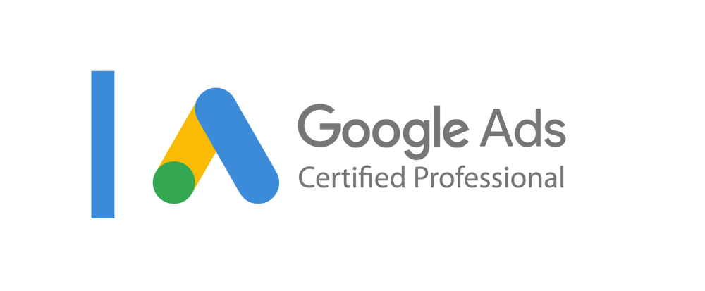 Google Ads Certified Professional logo with stylized 'A' in multiple colors and text in gray.