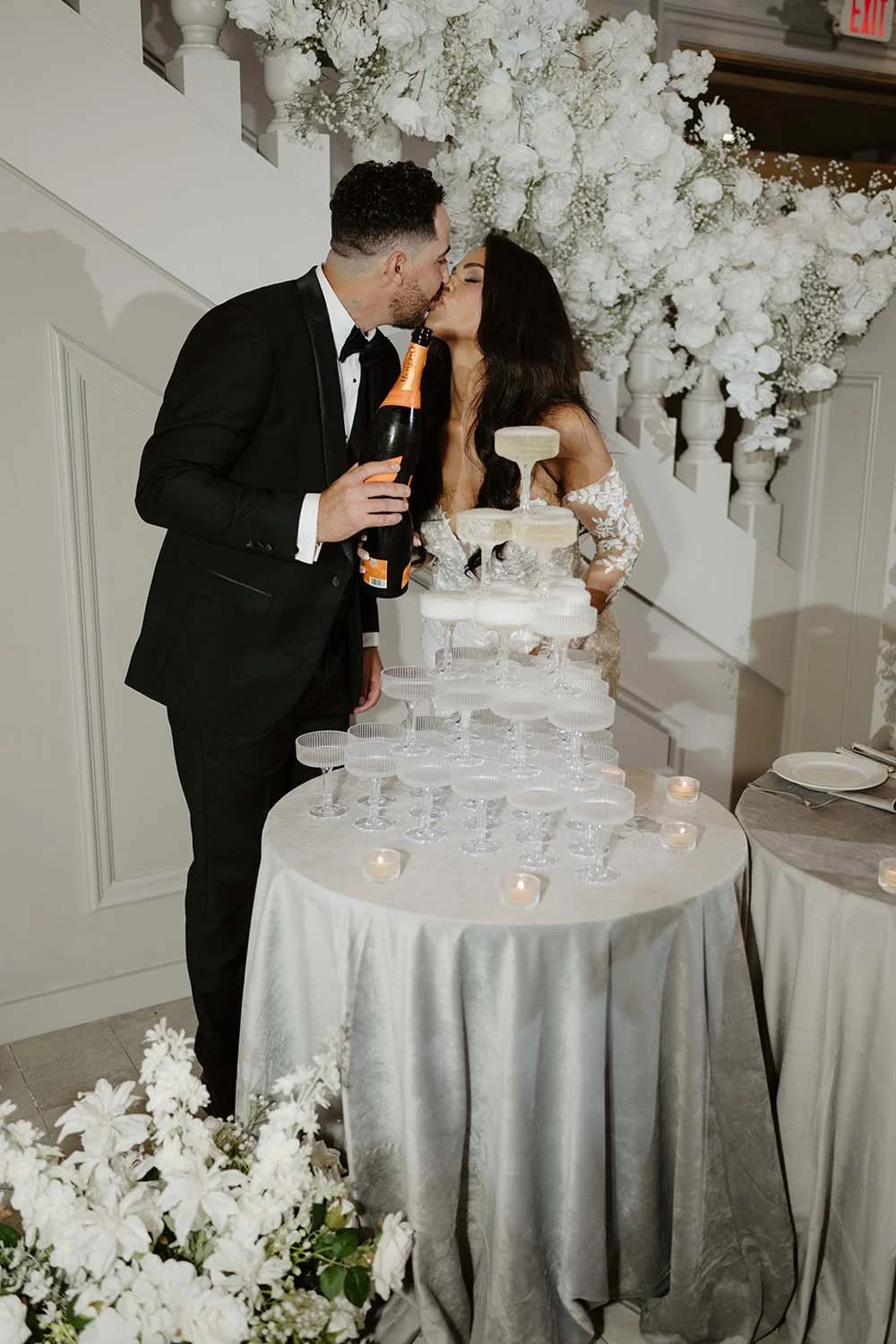 Classic champagne tower with crystal coupes