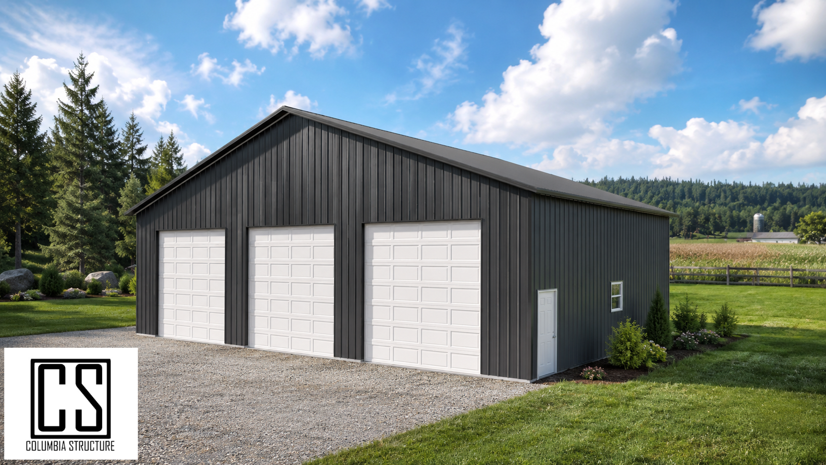 60x40x16 Pole Barn Kit W/ Garage Doors Included
