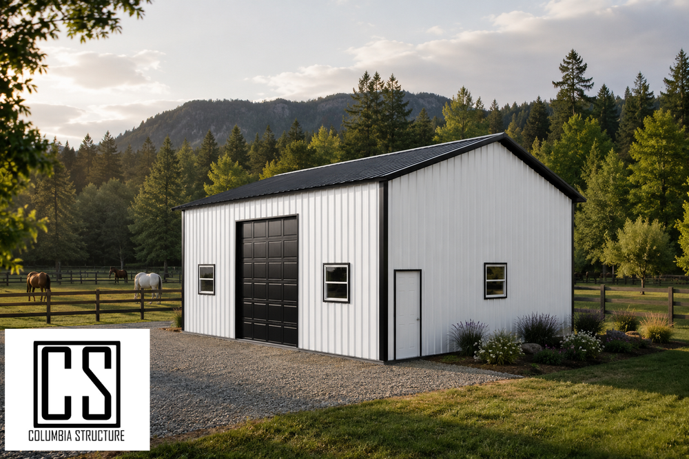 30 by 36 by 14 foot pole barn kit render by Columbia Structure